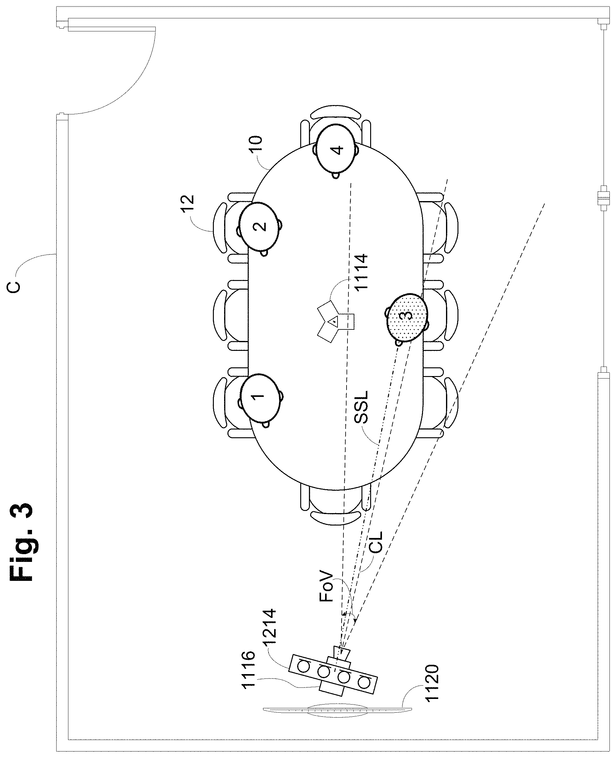 Patent US11778407 Figure 3 – Camera-view acoustic fence