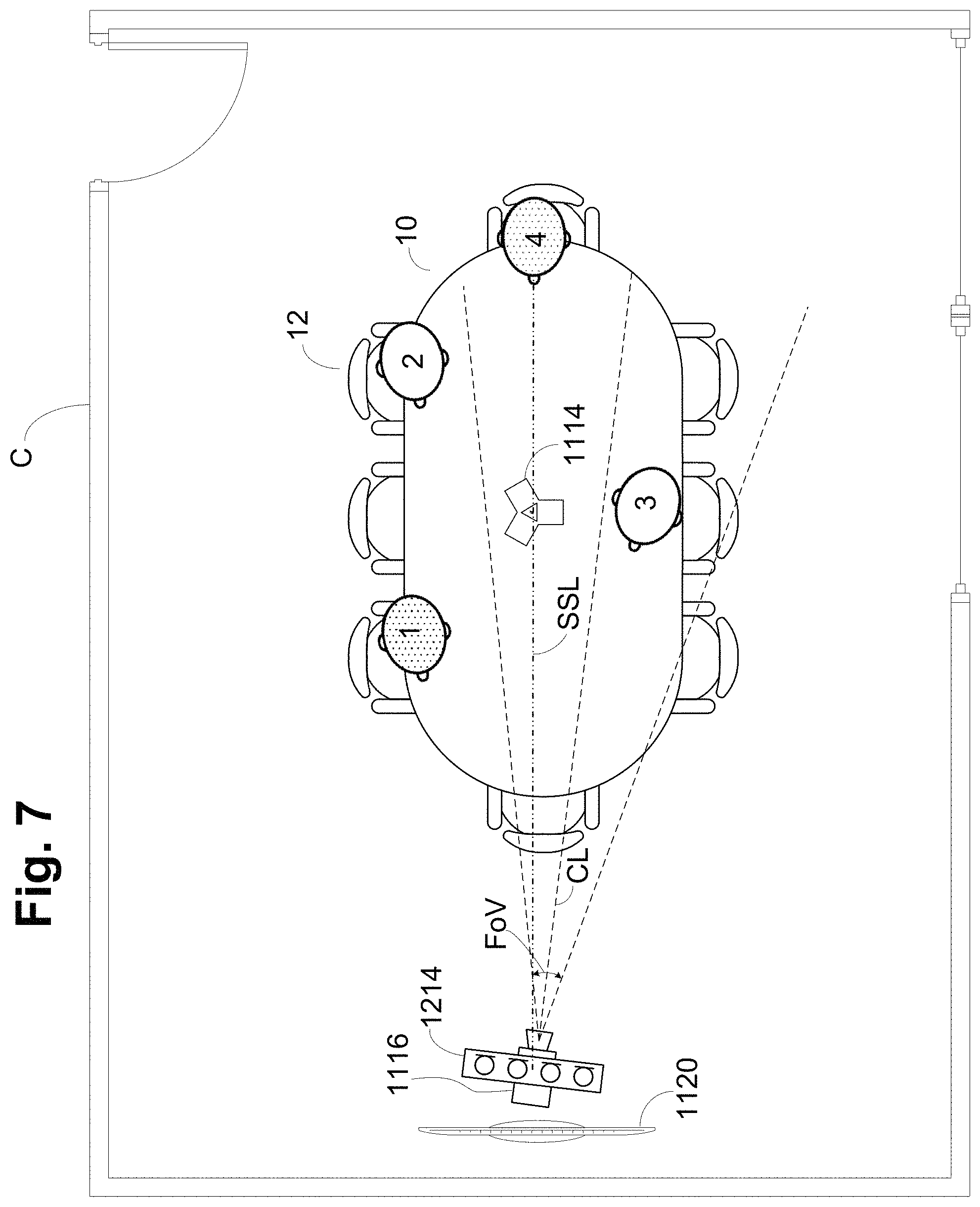 Patent US11778407 Figure 7 – Camera-view acoustic fence