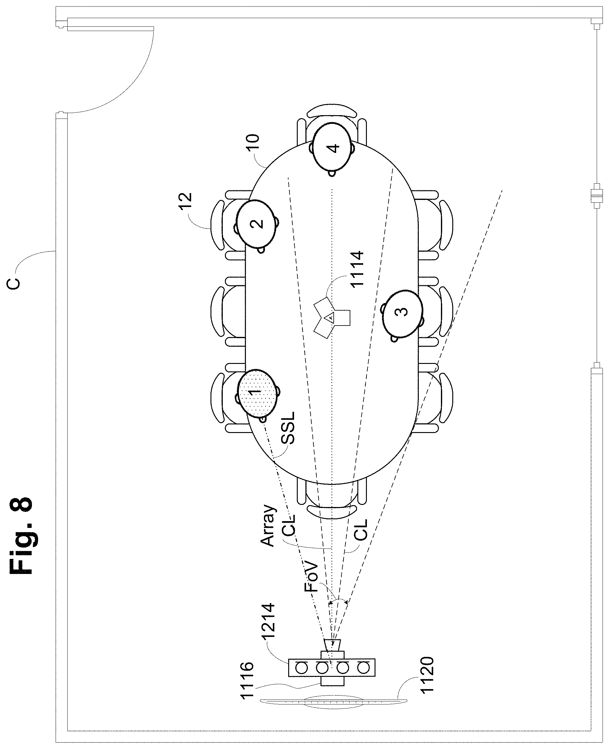 Patent US11778407 Figure 8 – Camera-view acoustic fence