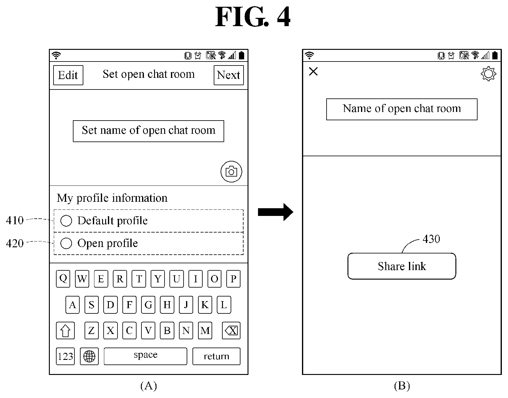 Patent US11778429 Figure 4 – Message service provision method for providing message service via open chat room corresponding to link information, and message server and terminal for executing same