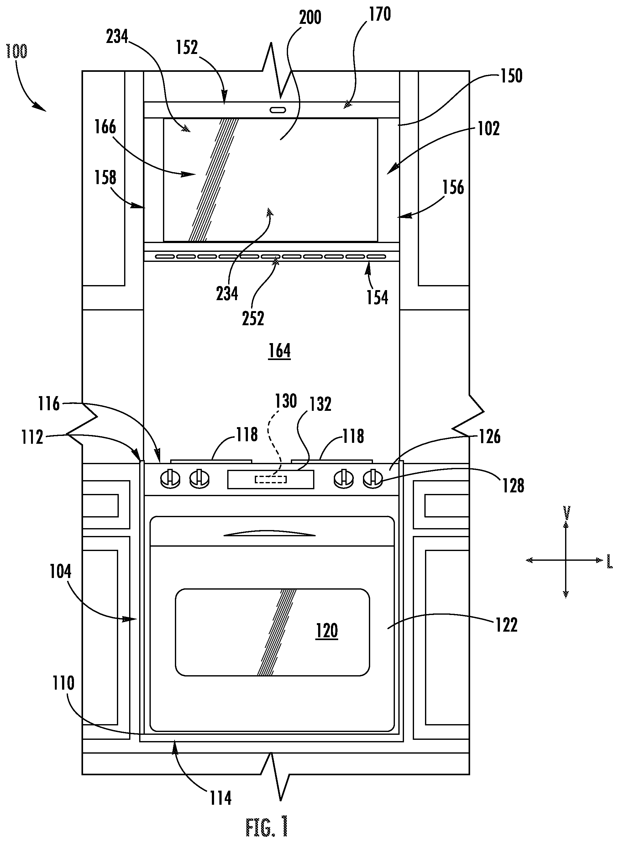 Patent US11778702 Figure 1 – Over-the-range microwave including cooling fans and method of operating an over-the-range microwave