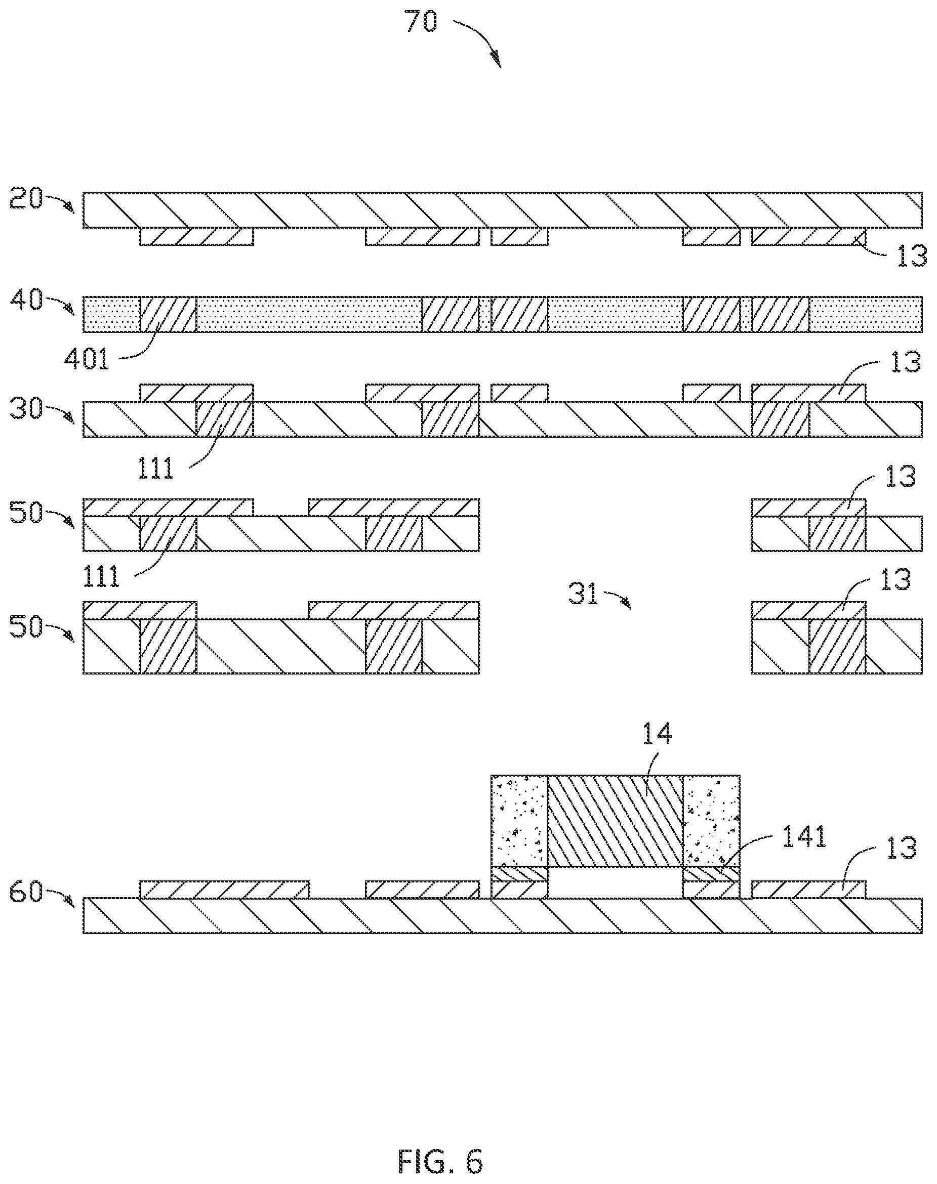 Patent US11778752 Figure 6 – Circuit board with embedded electronic component and method for manufacturing the same