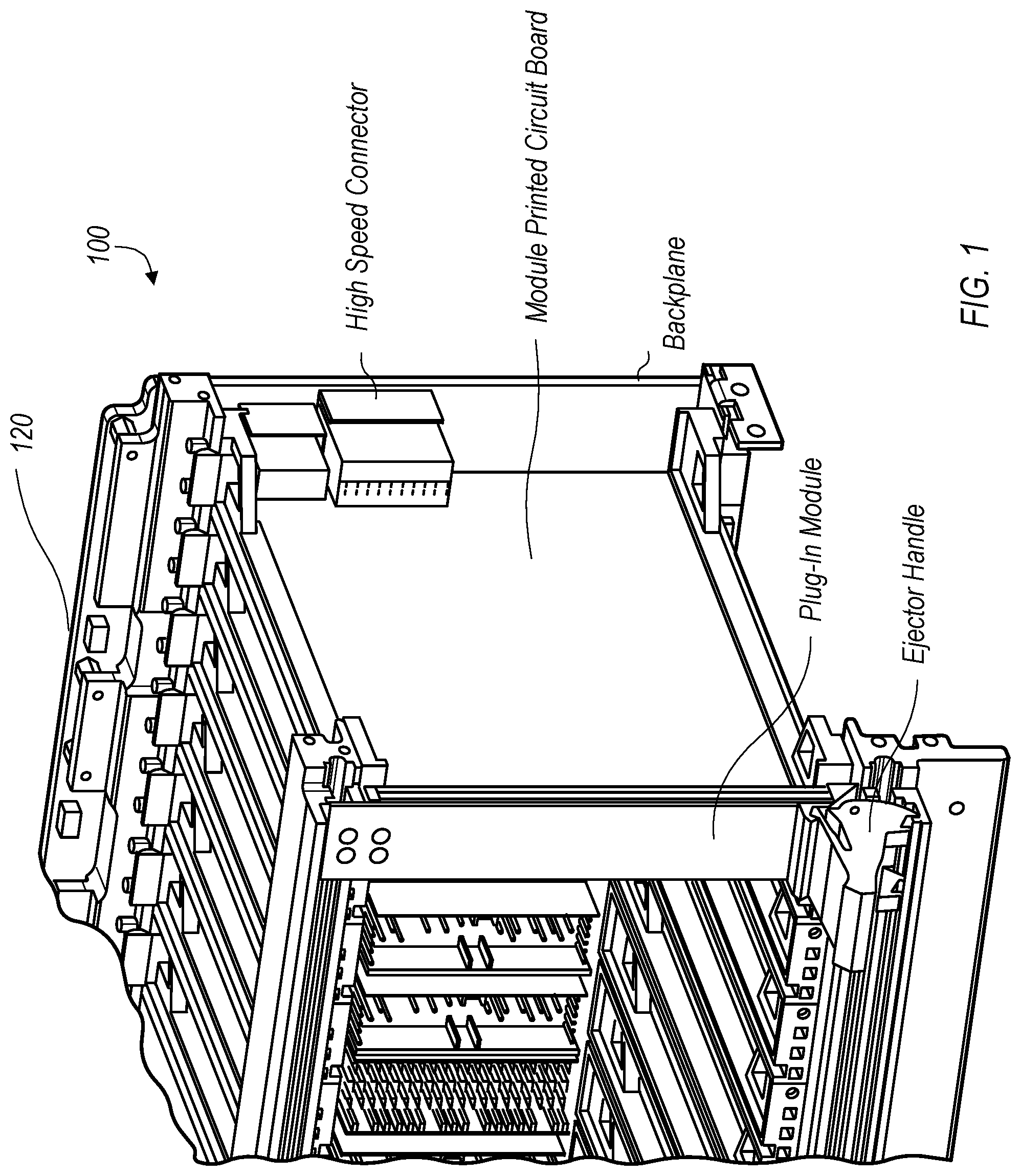 Patent US11778768 Figure 1 – High-speed performance electrical connector for modular electronics systems