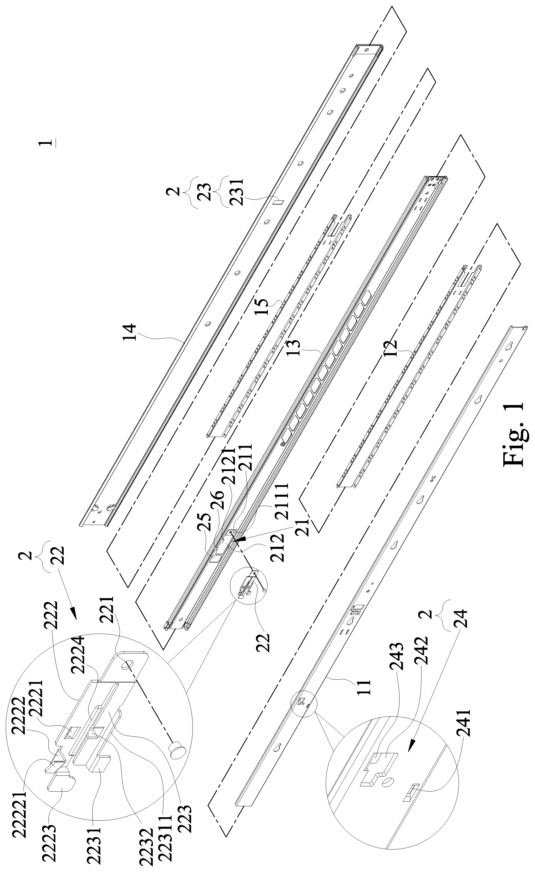 Patent US11778770 Figure 1 – Synchronizing and locking mechanism of server slide rail