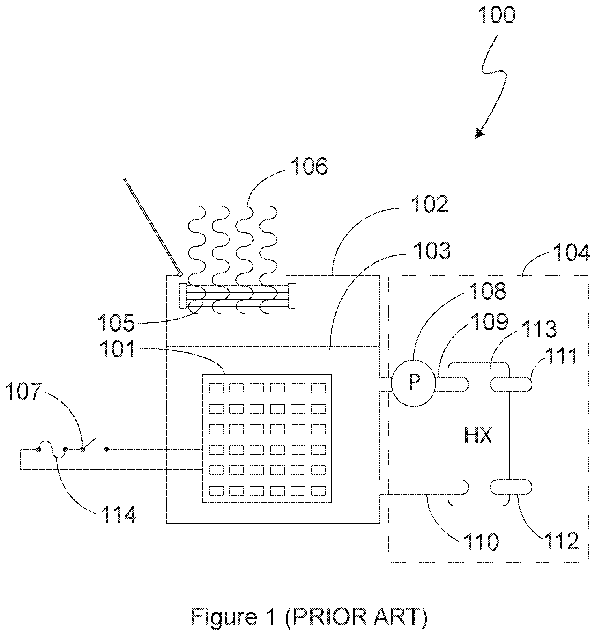 Patent US11778781 Figure 1 – Method and system for in-situ measuring of a heat transfer fluid in a device for immersion cooling and device for immersion cooling