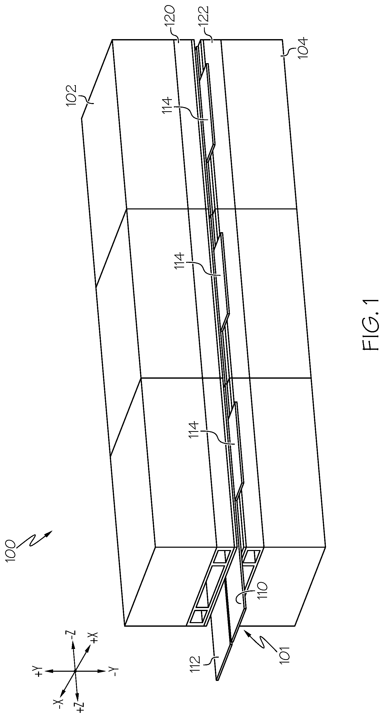 Patent US11778793 Figure 1 – Systems including an integrated power module with vias and methods of forming the same