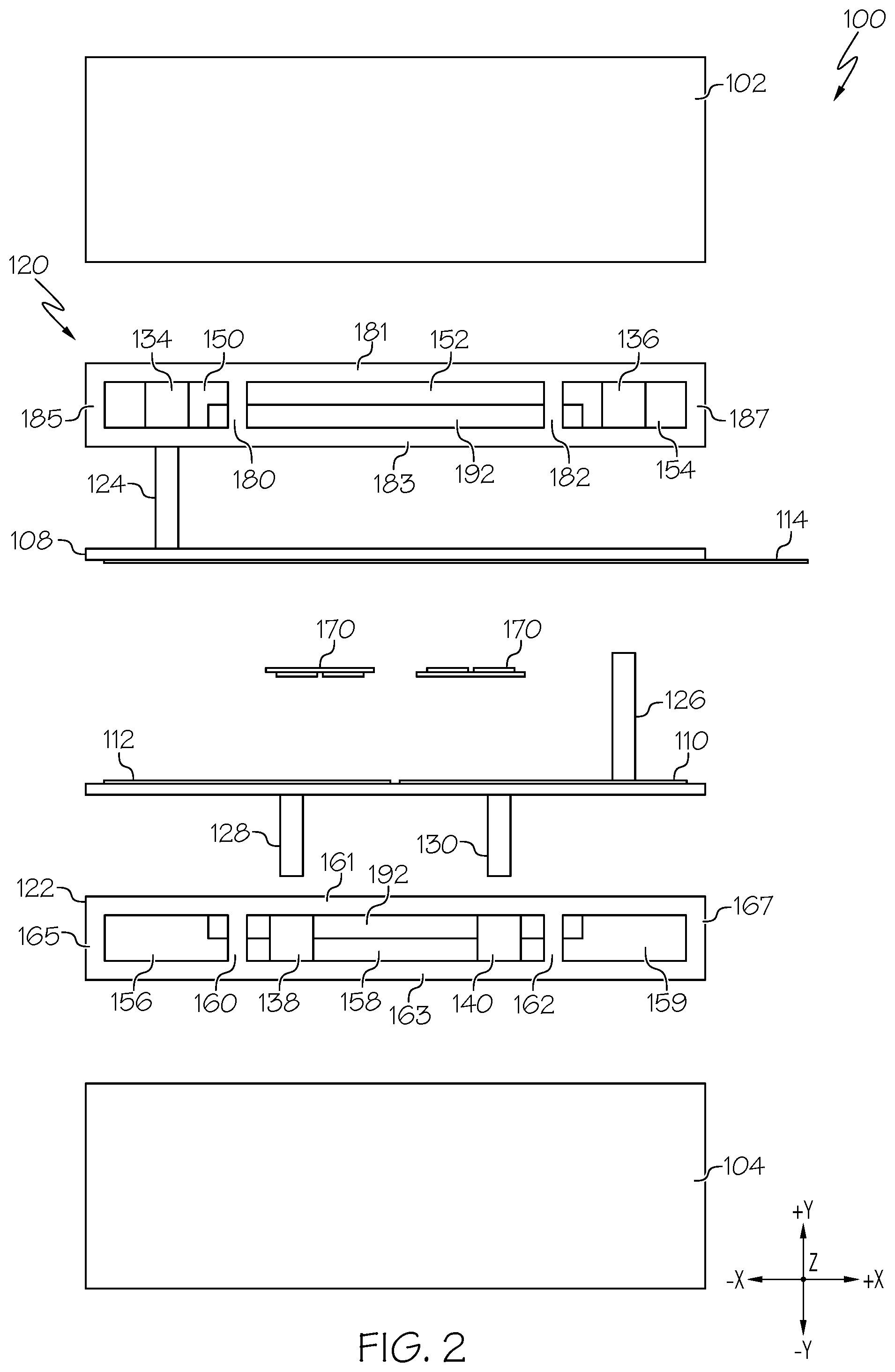 Patent US11778793 Figure 2 – Systems including an integrated power module with vias and methods of forming the same