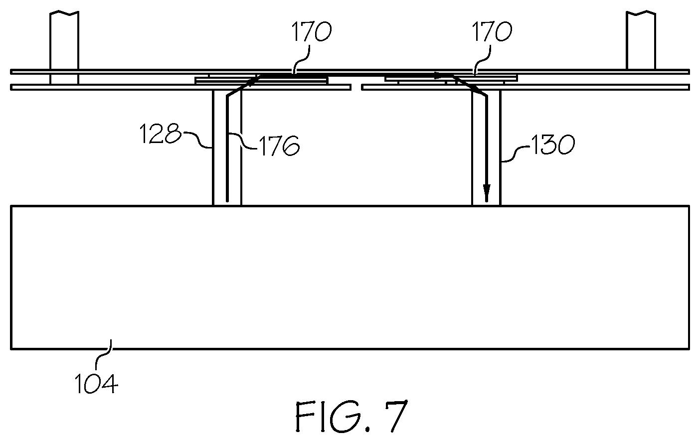 Patent US11778793 Figure 7 – Systems including an integrated power module with vias and methods of forming the same