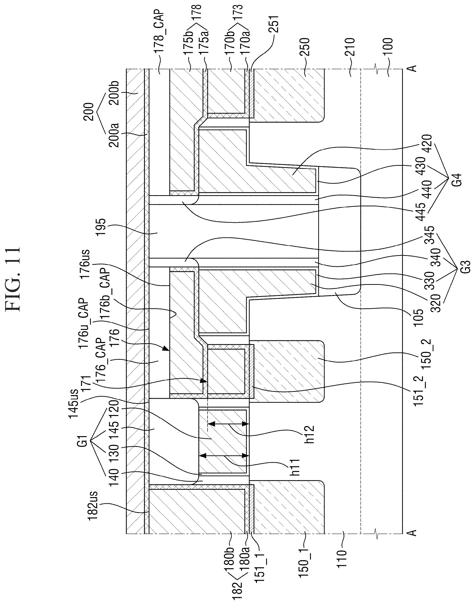 Patent US11778801 Figure 11 – Semiconductor device having a node capping pattern and a gate capping pattern