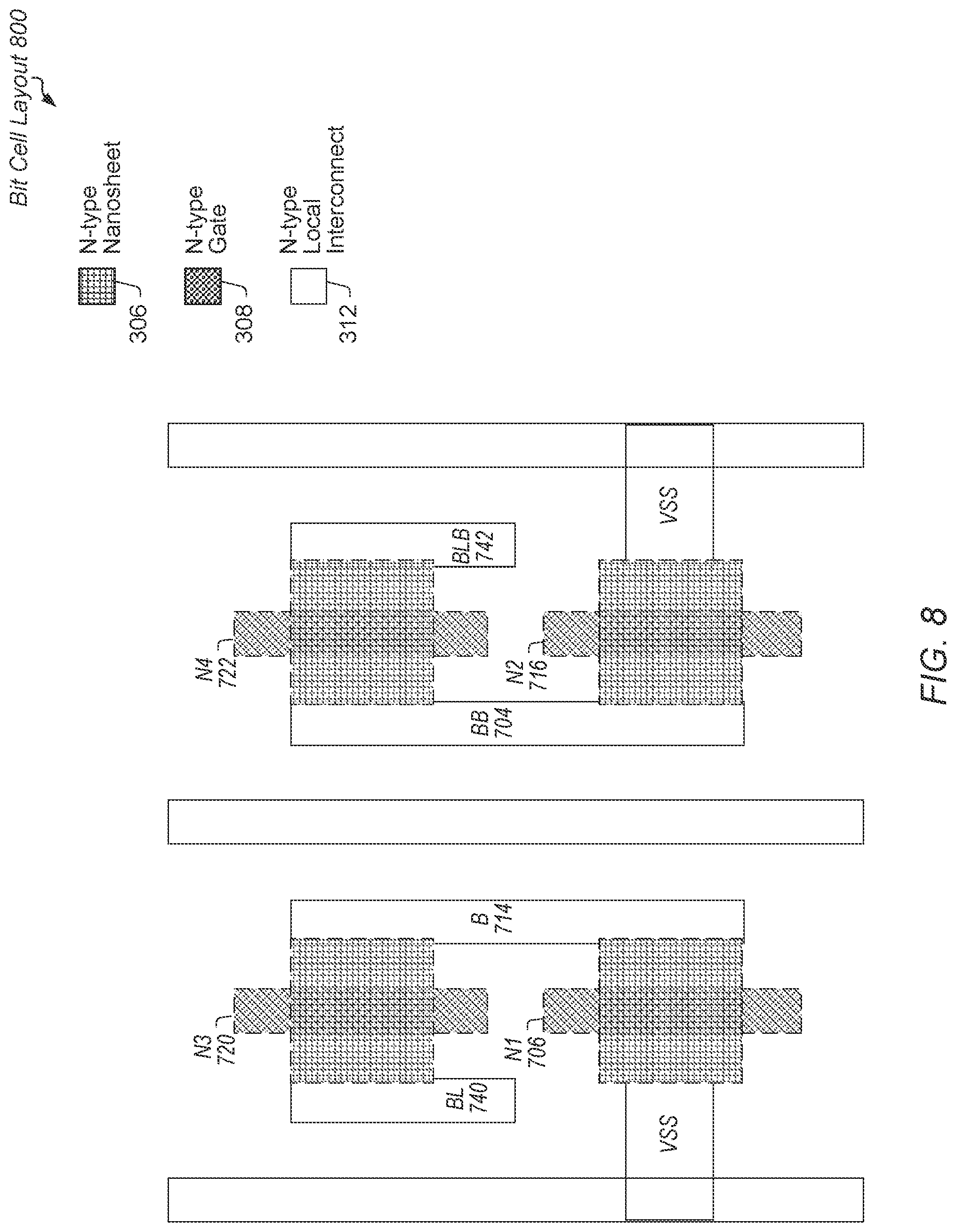 Patent US11778803 Figure 8 – Cross FET SRAM cell layout