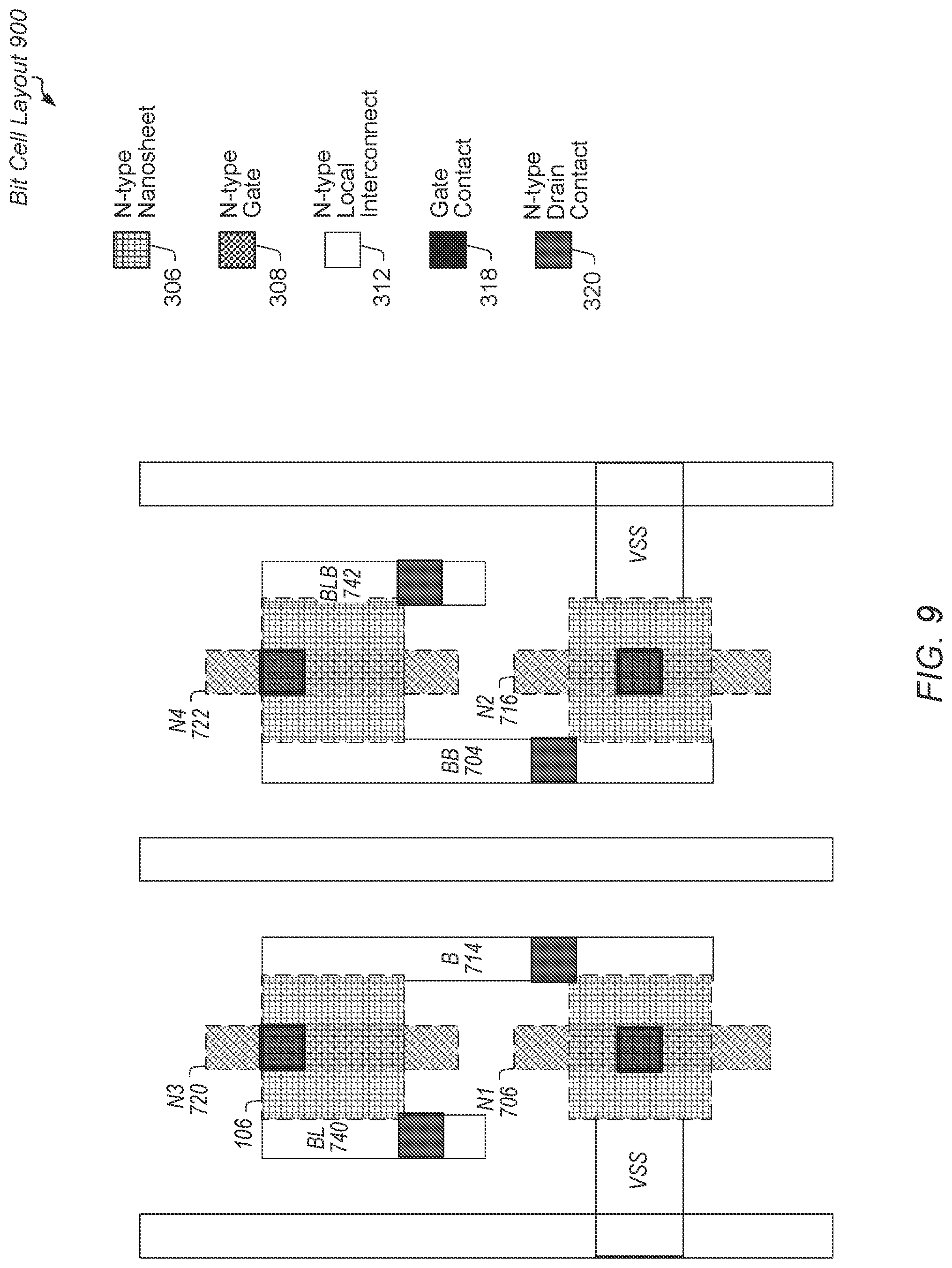Patent US11778803 Figure 9 – Cross FET SRAM cell layout