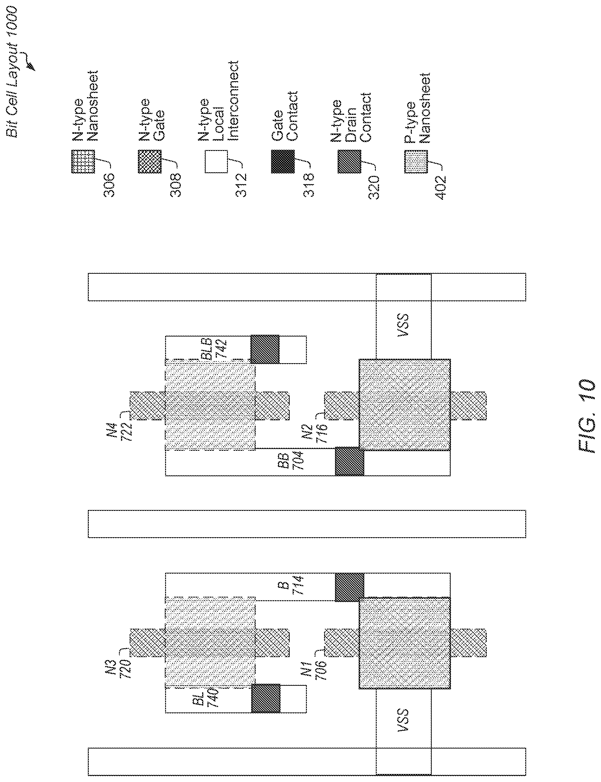 Patent US11778803 Figure 10 – Cross FET SRAM cell layout