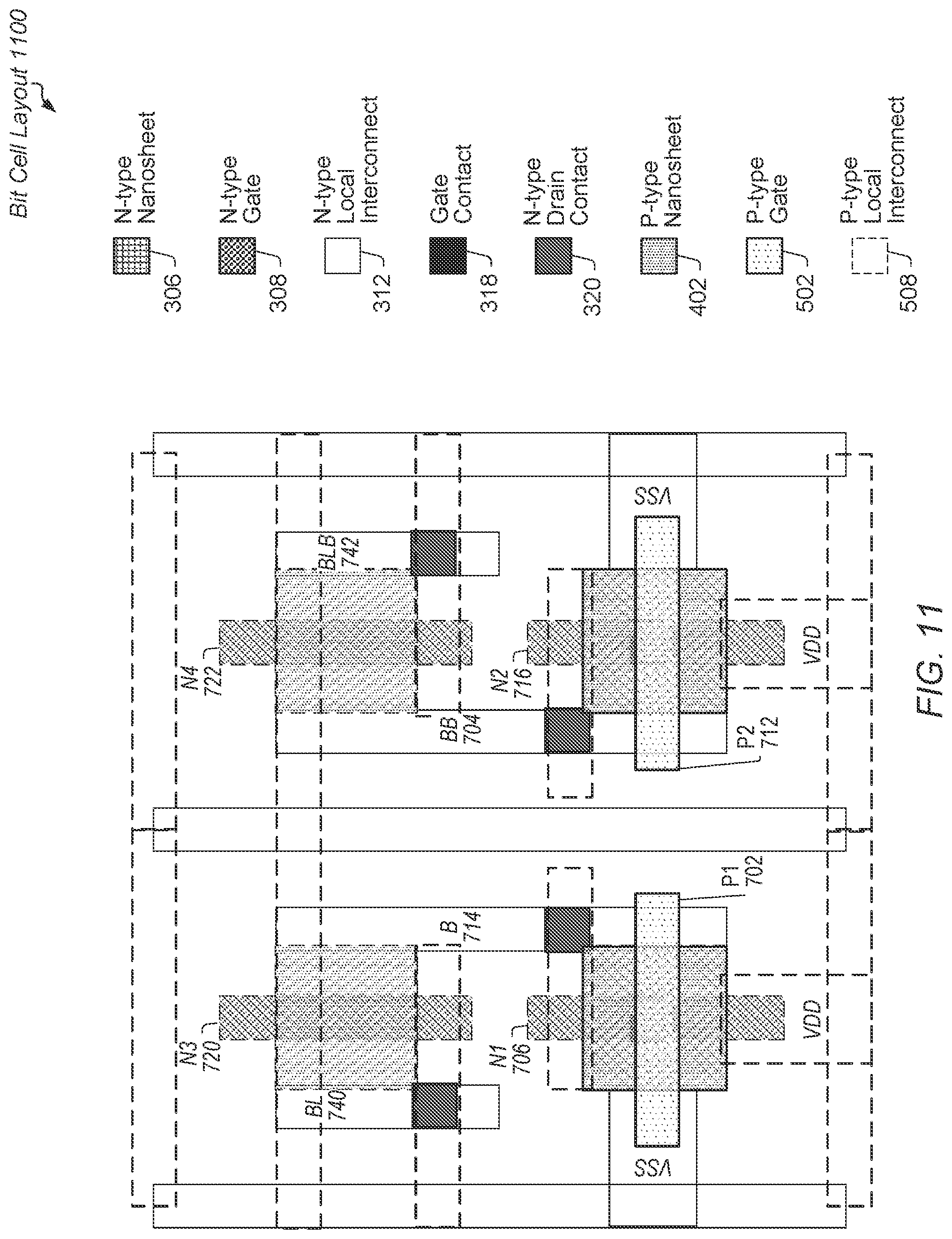 Patent US11778803 Figure 11 – Cross FET SRAM cell layout
