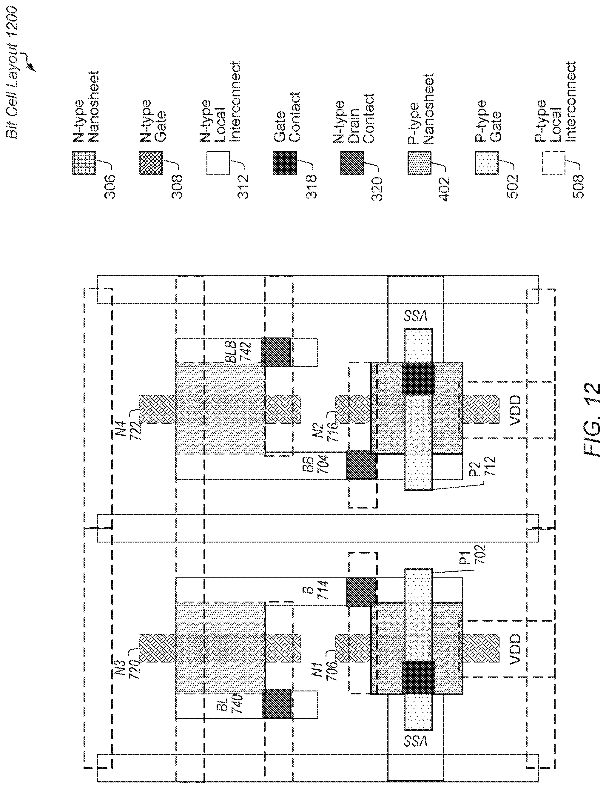 Patent US11778803 Figure 12 – Cross FET SRAM cell layout
