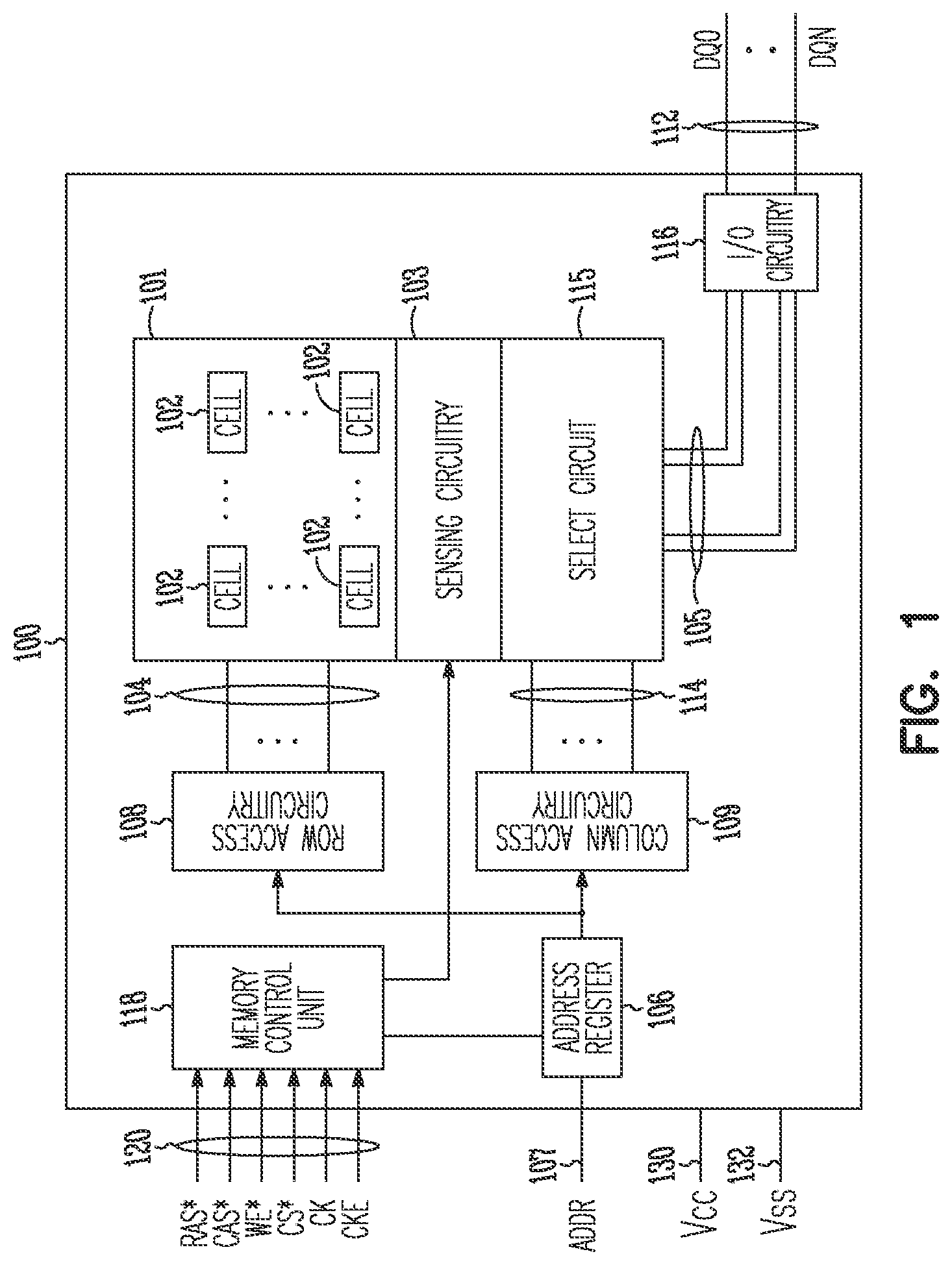 Patent US11778806 Figure 1 – Memory device having 2-transistor vertical memory cell and separate read and write gates