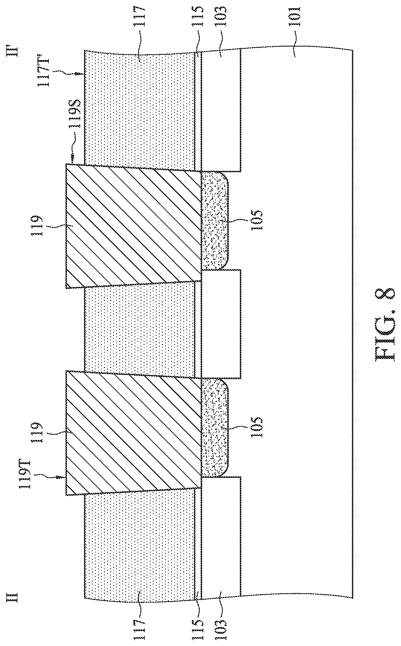 Patent US11778812 Figure 8 – Method for forming a semiconductor device with conductive cap layer over conductive plug