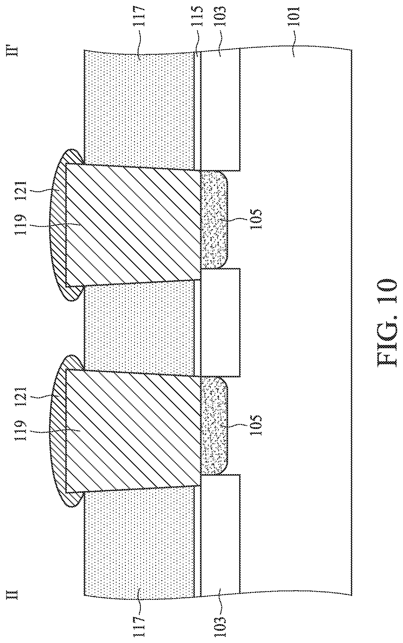 Patent US11778812 Figure 10 – Method for forming a semiconductor device with conductive cap layer over conductive plug