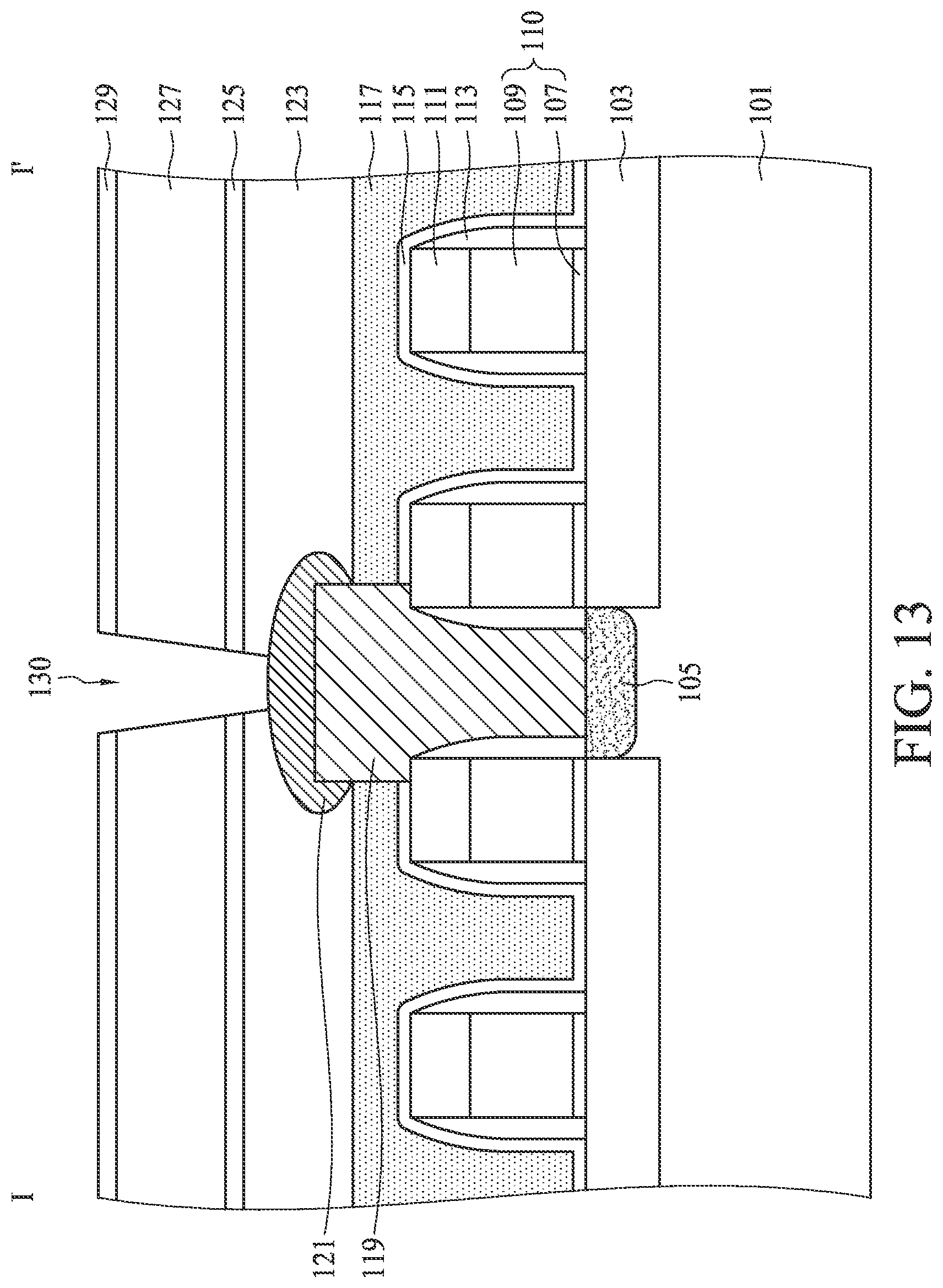 Patent US11778812 Figure 13 – Method for forming a semiconductor device with conductive cap layer over conductive plug