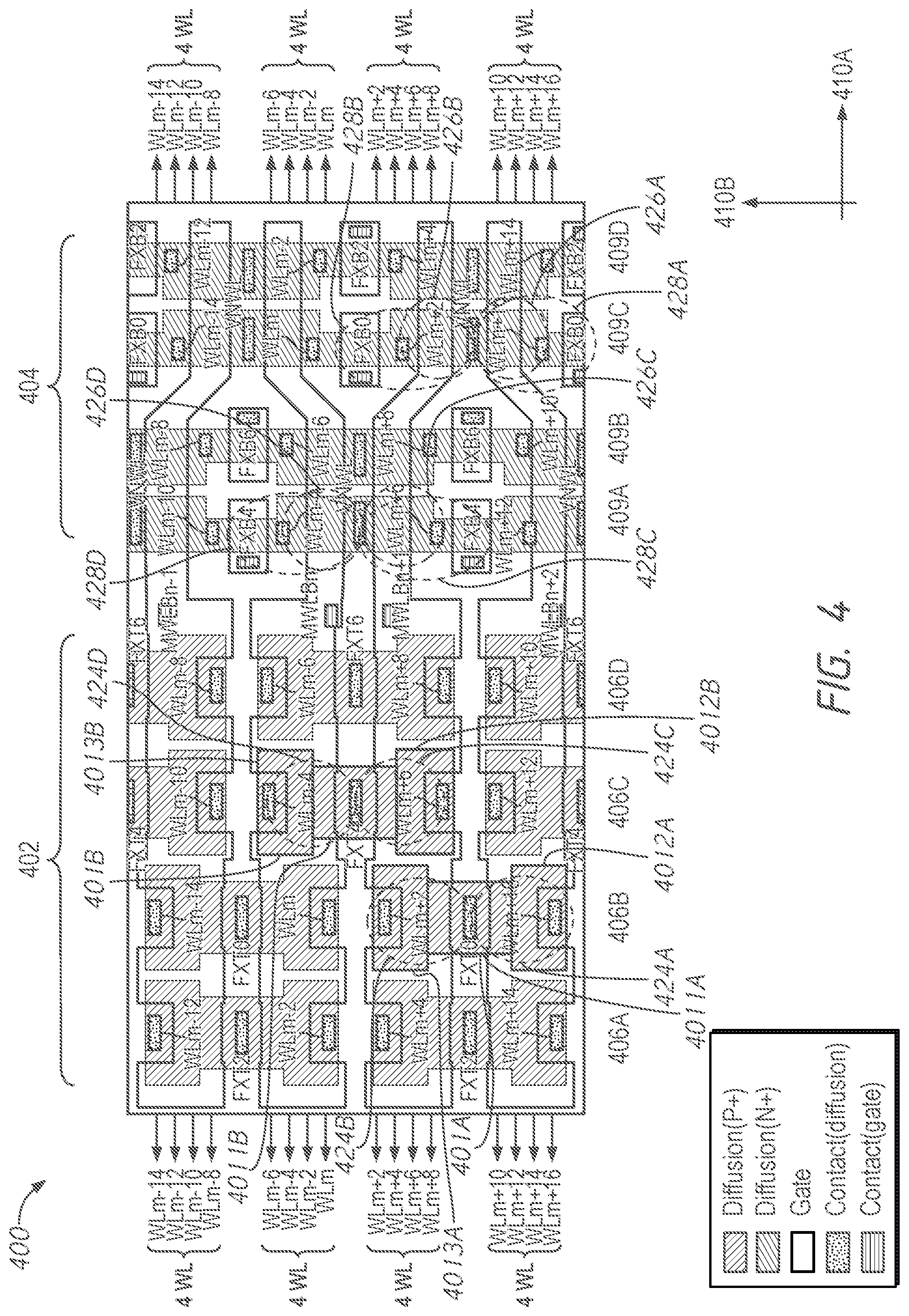 Patent US11778813 Figure 4 – Memory subword driver layout