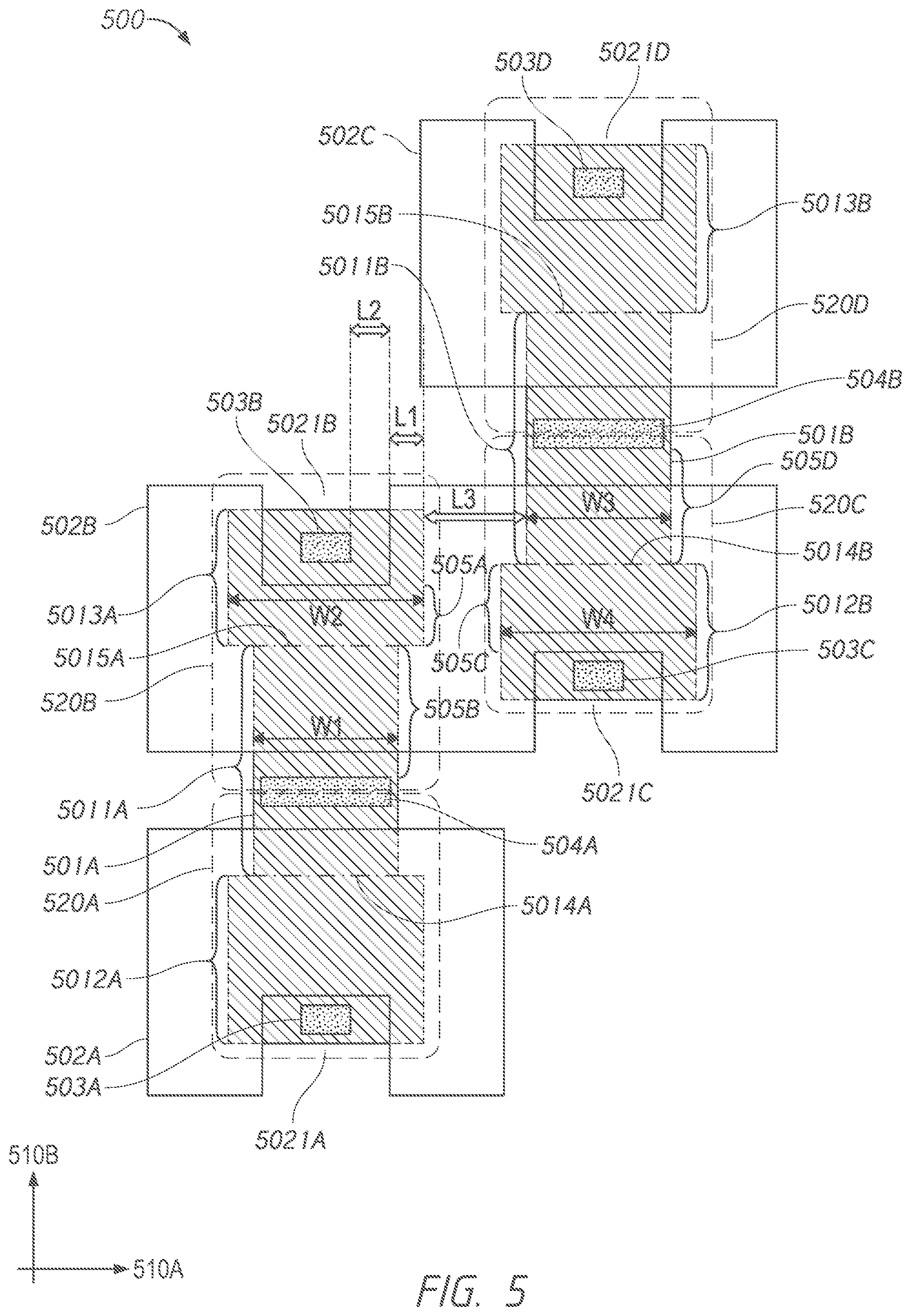 Patent US11778813 Figure 5 – Memory subword driver layout
