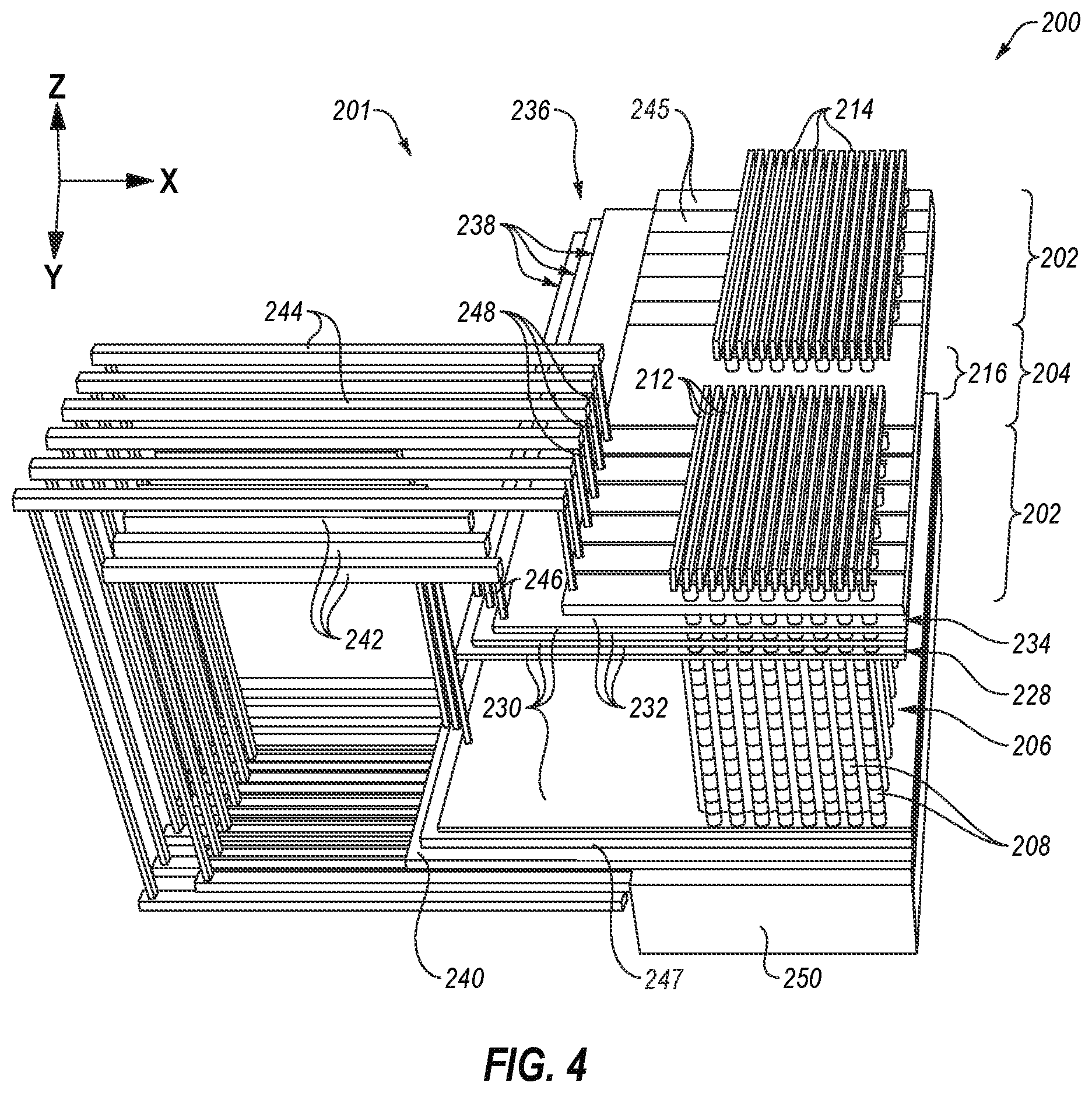 Patent US11778827 Figure 4 – Memory devices including multiplexer devices, and related electronic systems