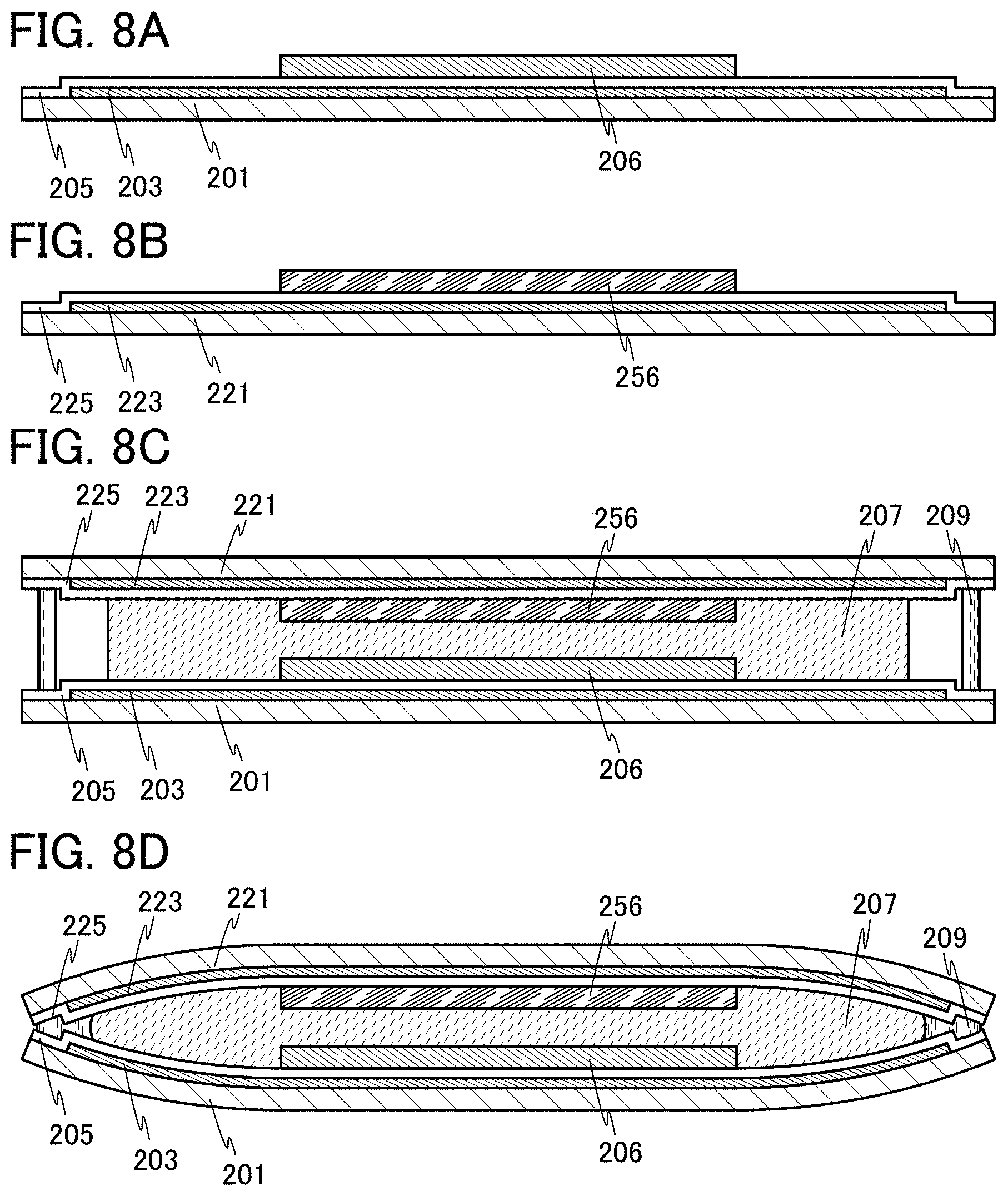 Patent US11778850 Figure 8 – Light-emitting device, module, electronic device, and method for manufacturing light-emitting device
