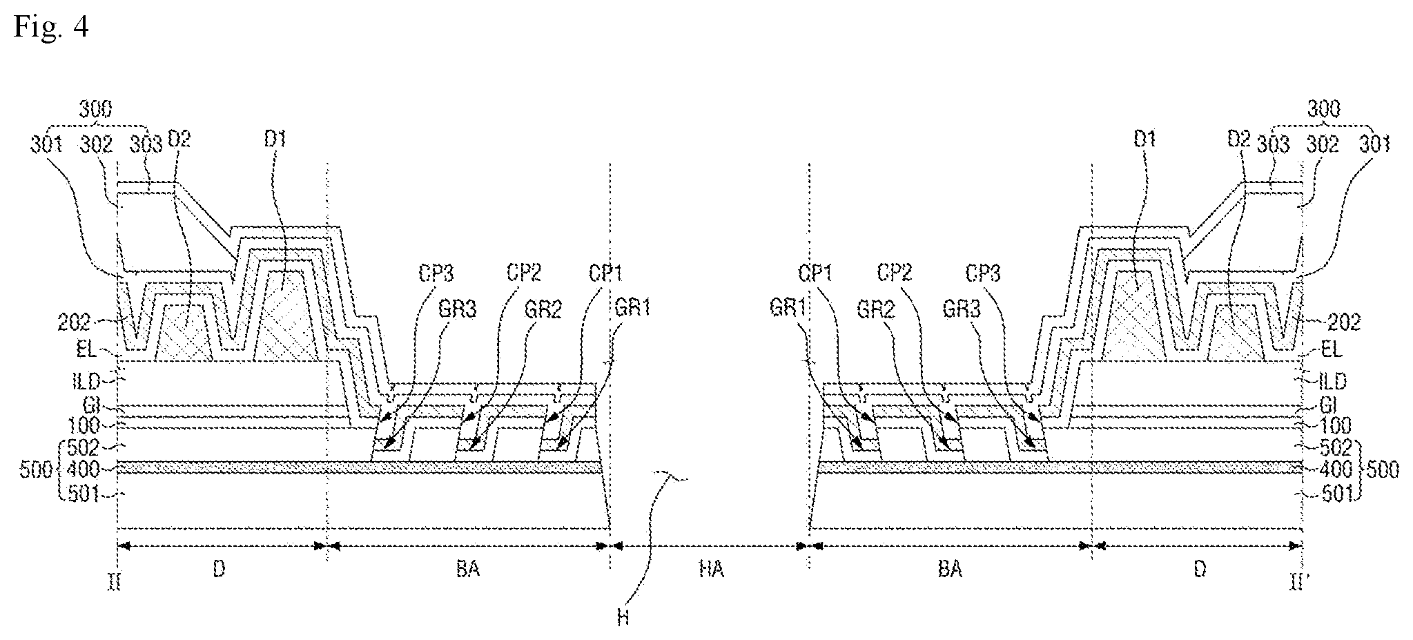 Patent US11778852 Figure 4 – Display device and method of manufacturing the same