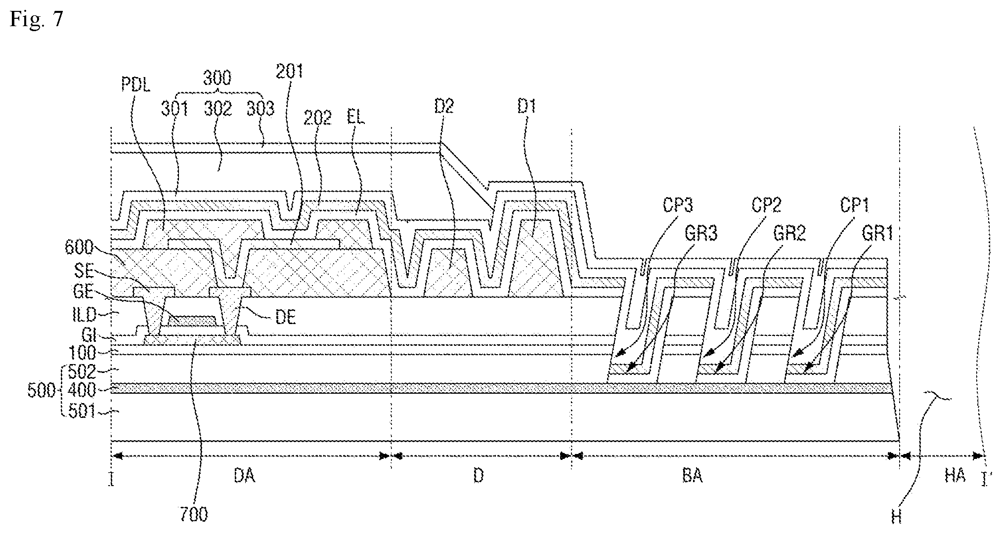 Patent US11778852 Figure 7 – Display device and method of manufacturing the same