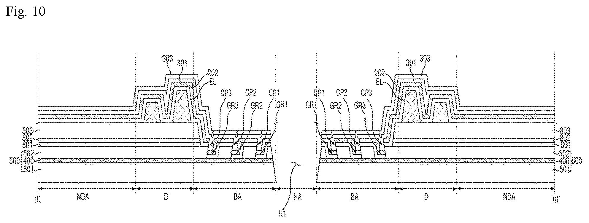 Patent US11778852 Figure 10 – Display device and method of manufacturing the same