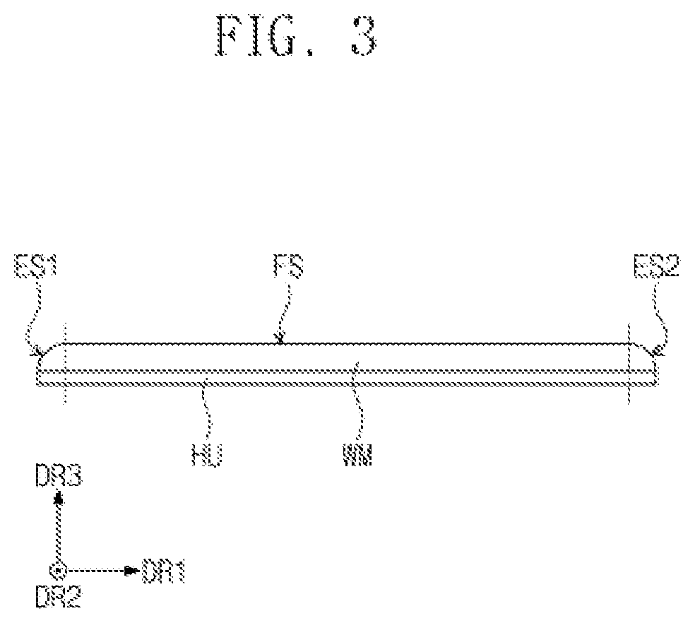 Patent US11778861 Figure 3 – Display panel that includes display area facing front of window, where emission areas of corner display area are placed, and display device including the same