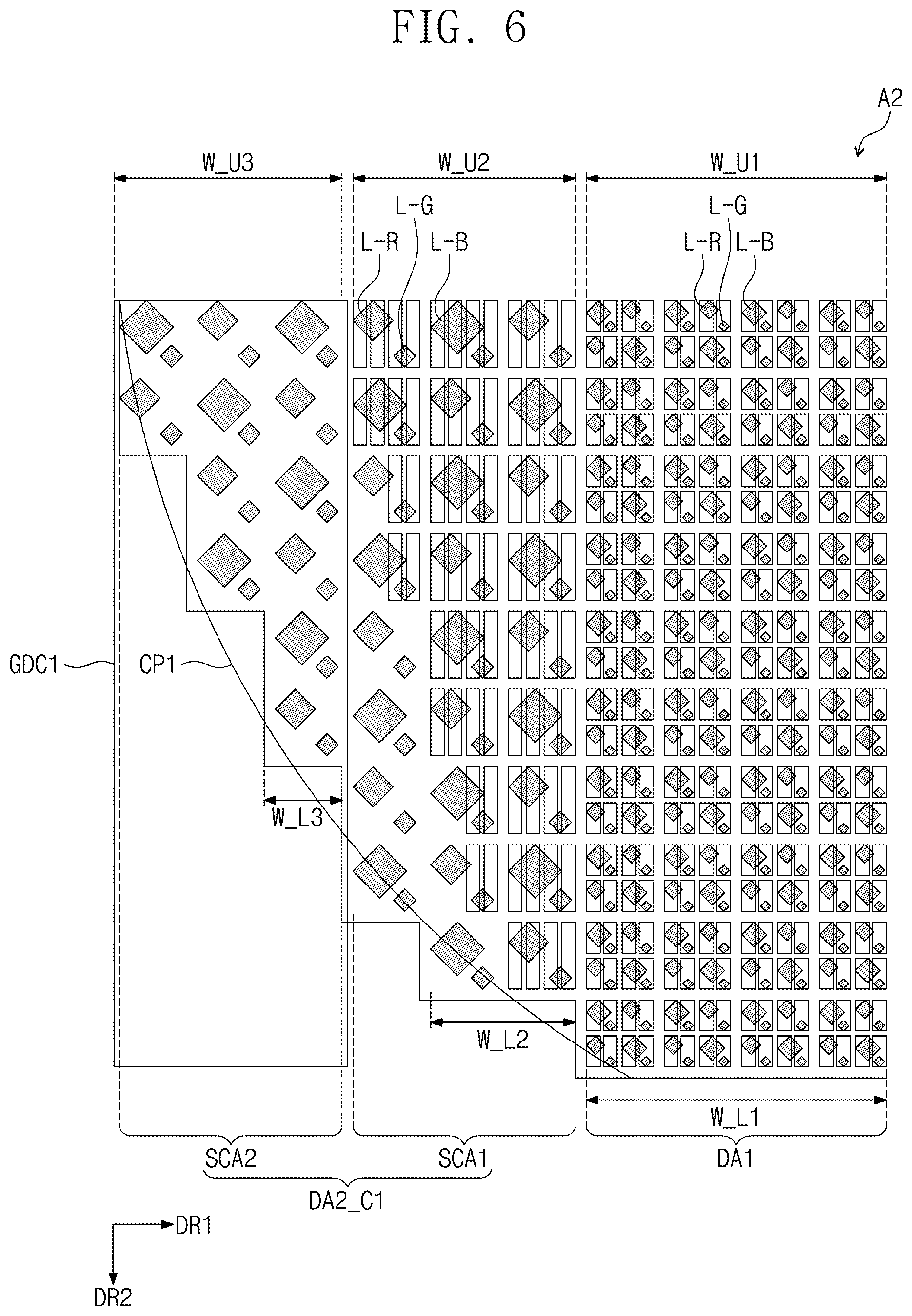 Patent US11778861 Figure 7 – Display panel that includes display area facing front of window, where emission areas of corner display area are placed, and display device including the same