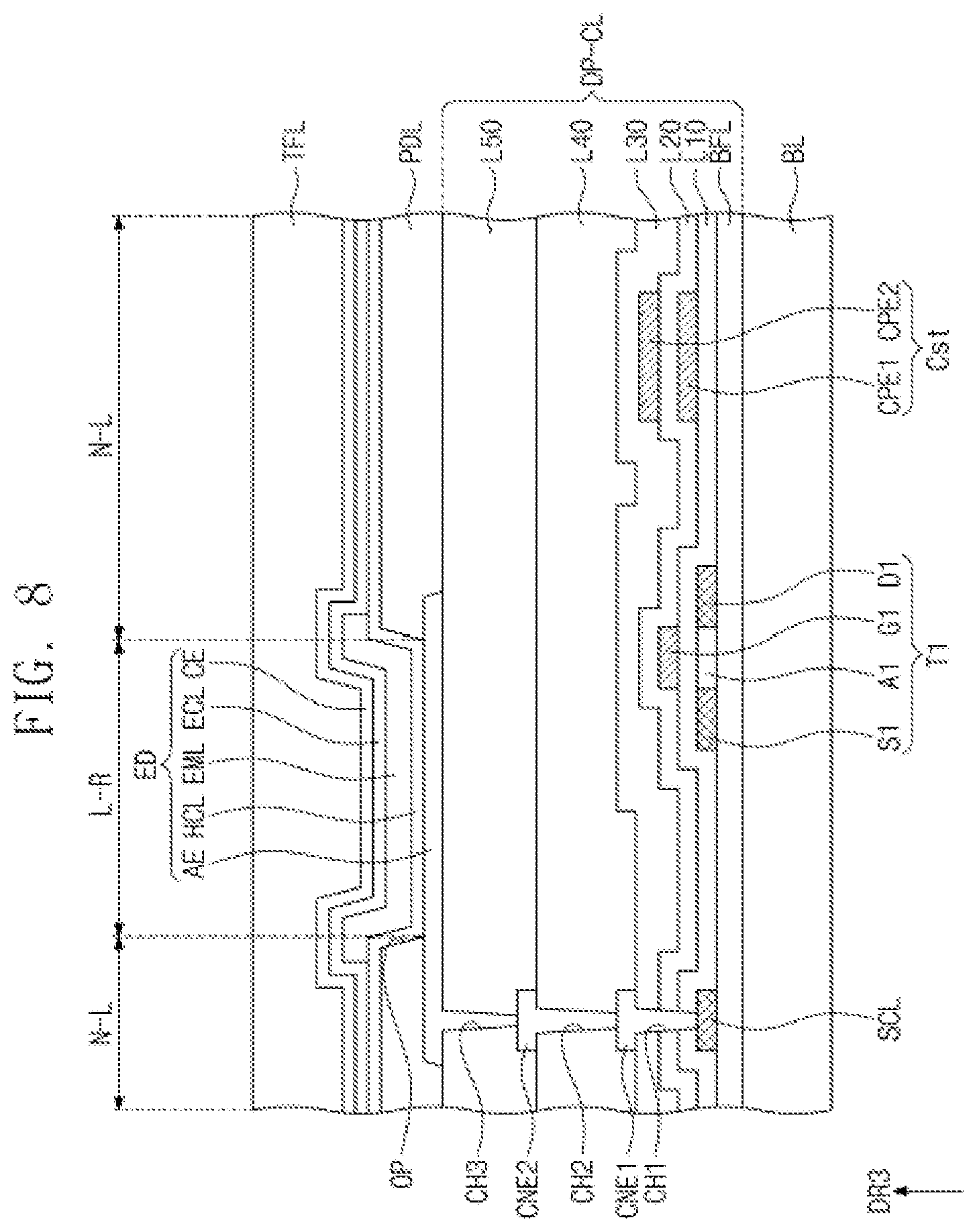 Patent US11778861 Figure 9 – Display panel that includes display area facing front of window, where emission areas of corner display area are placed, and display device including the same