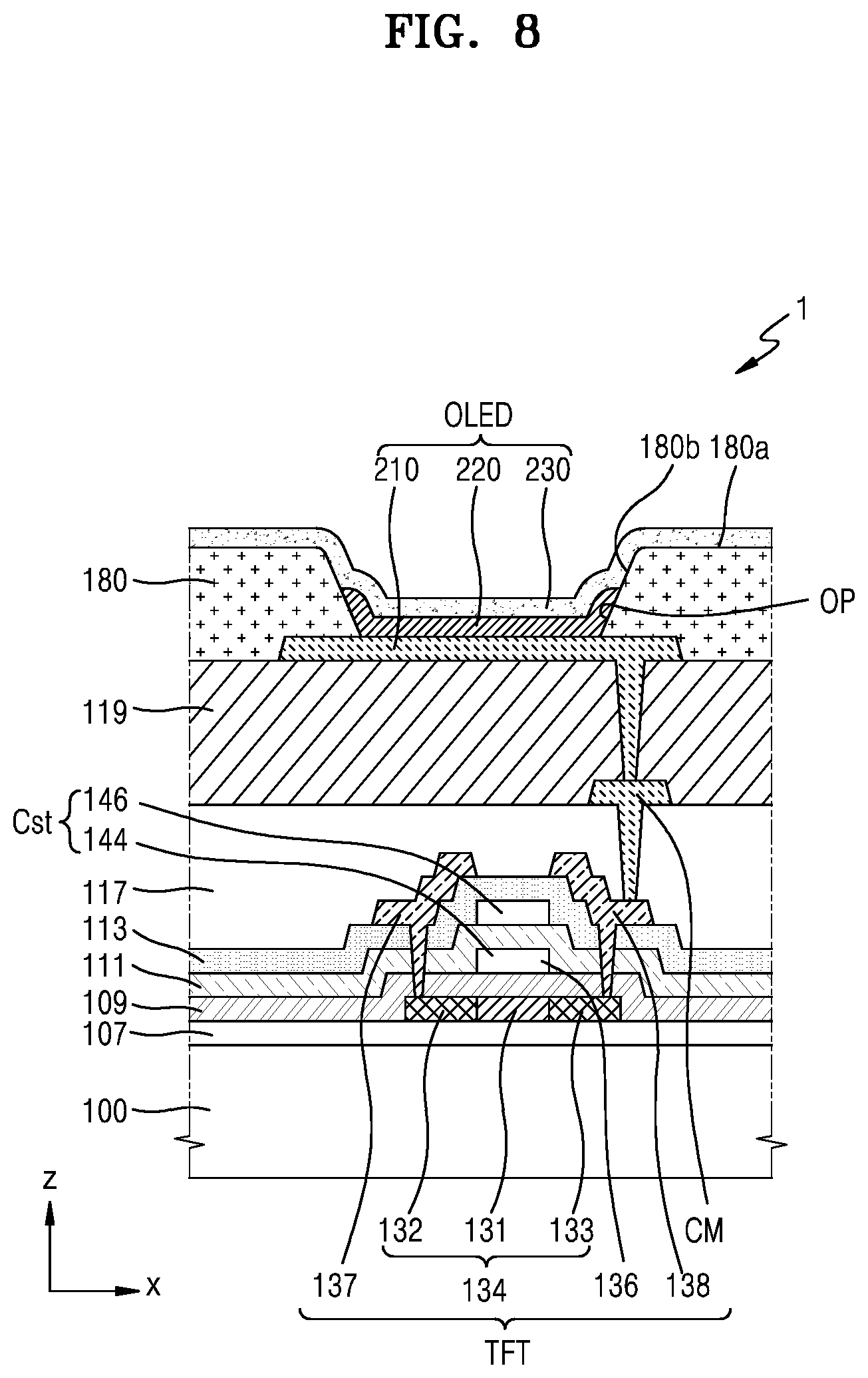 Patent US11778864 Figure 8 – Ink including an organic material, display device using the same, and method of manufacturing display device