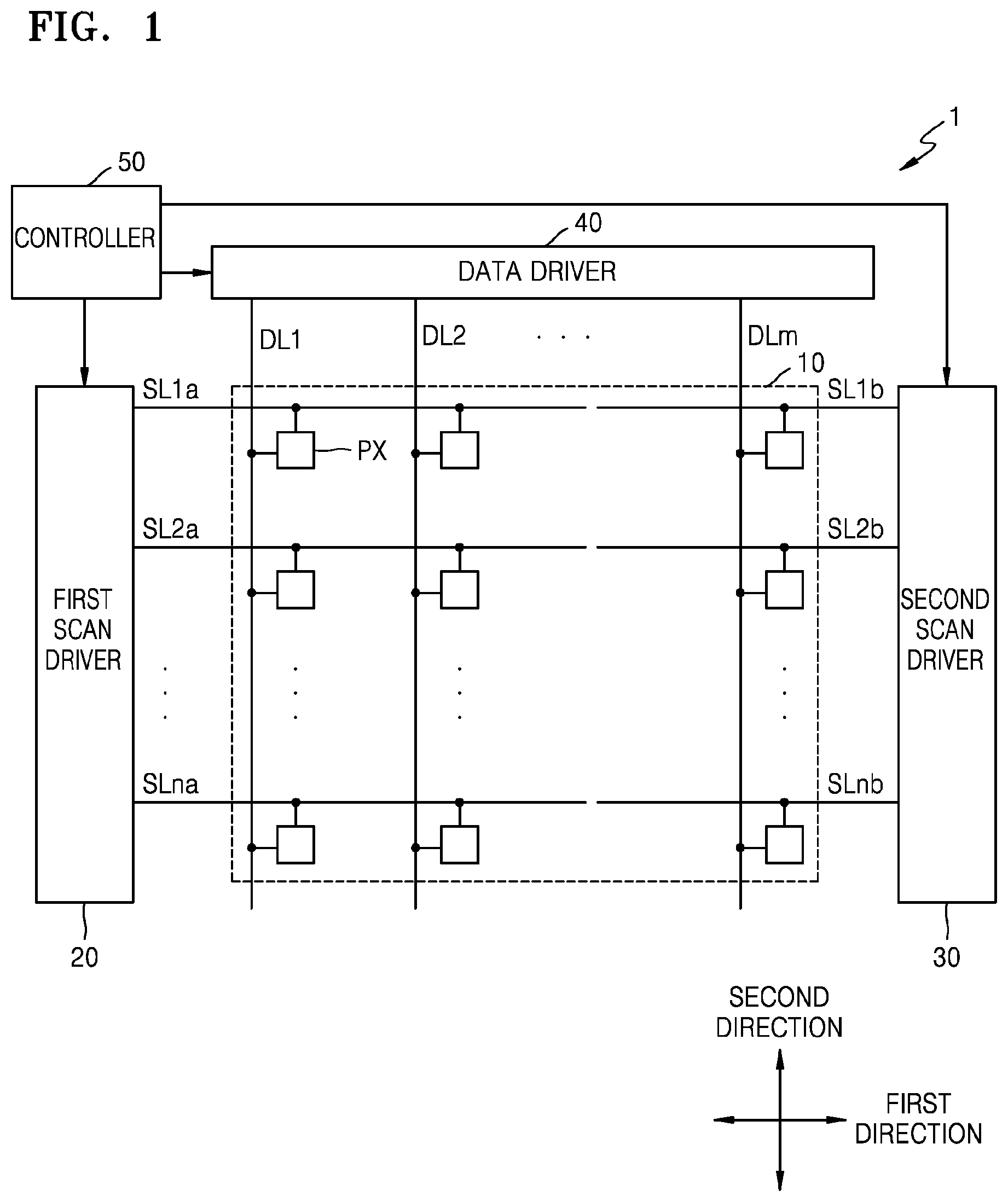 Patent US11778866 Figure 1 – Display device with data lines curved along perimeter of through hole