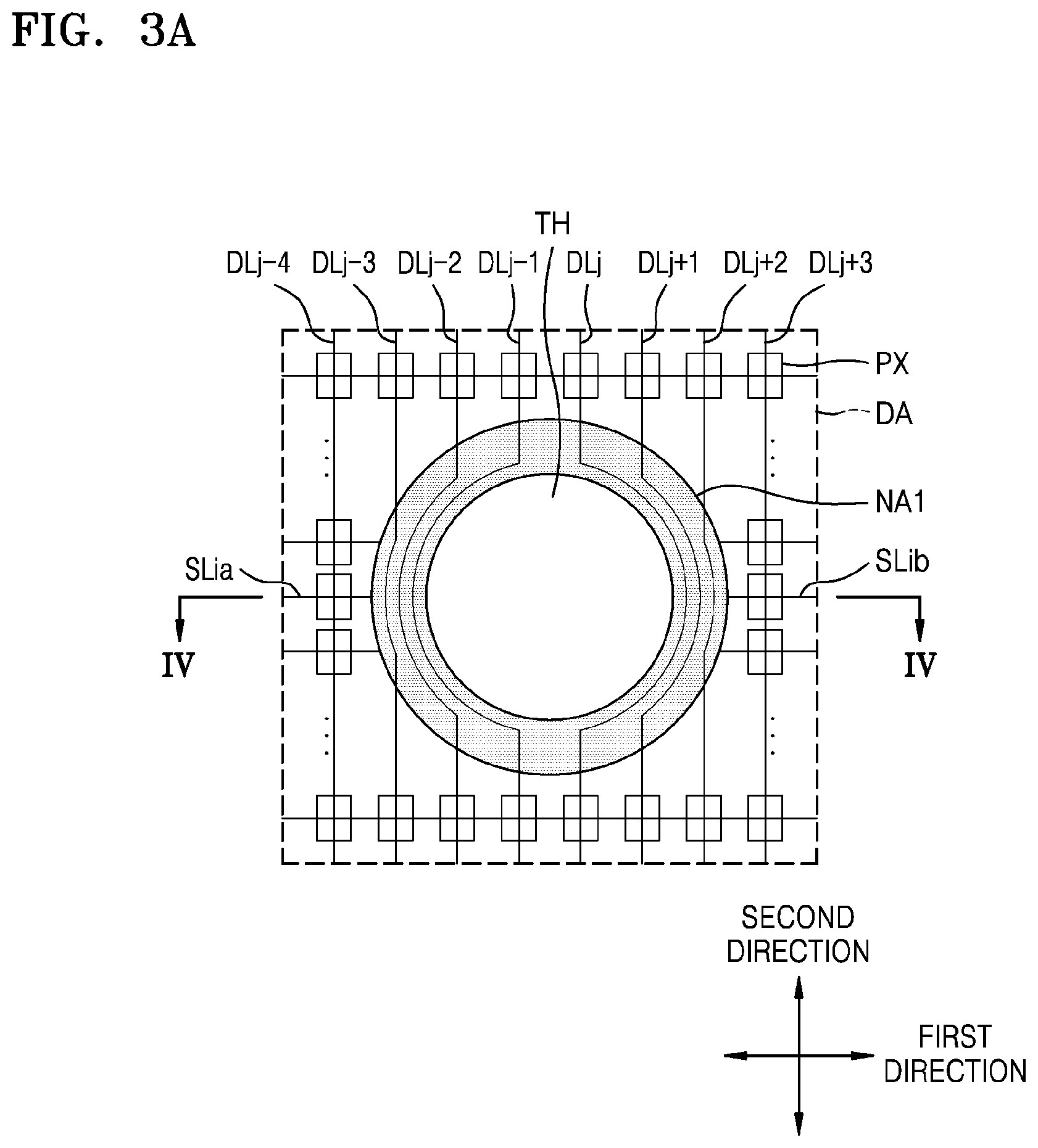 Patent US11778866 Figure 3 – Display device with data lines curved along perimeter of through hole