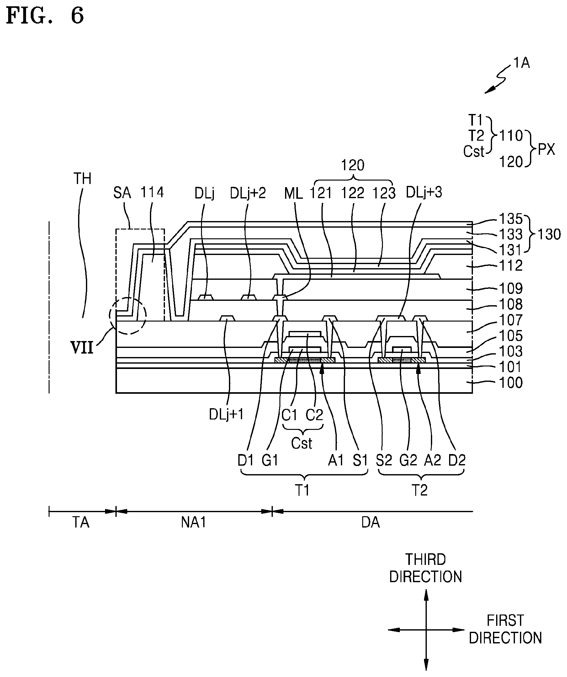 Patent US11778866 Figure 8 – Display device with data lines curved along perimeter of through hole