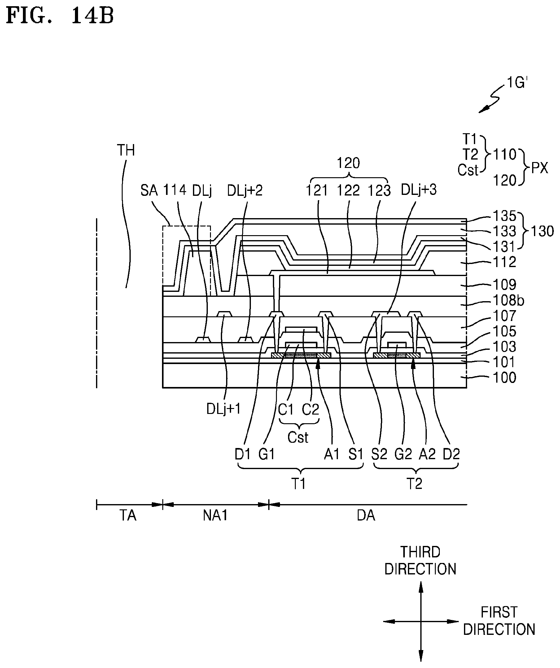 Patent US11778866 Figure 18 – Display device with data lines curved along perimeter of through hole