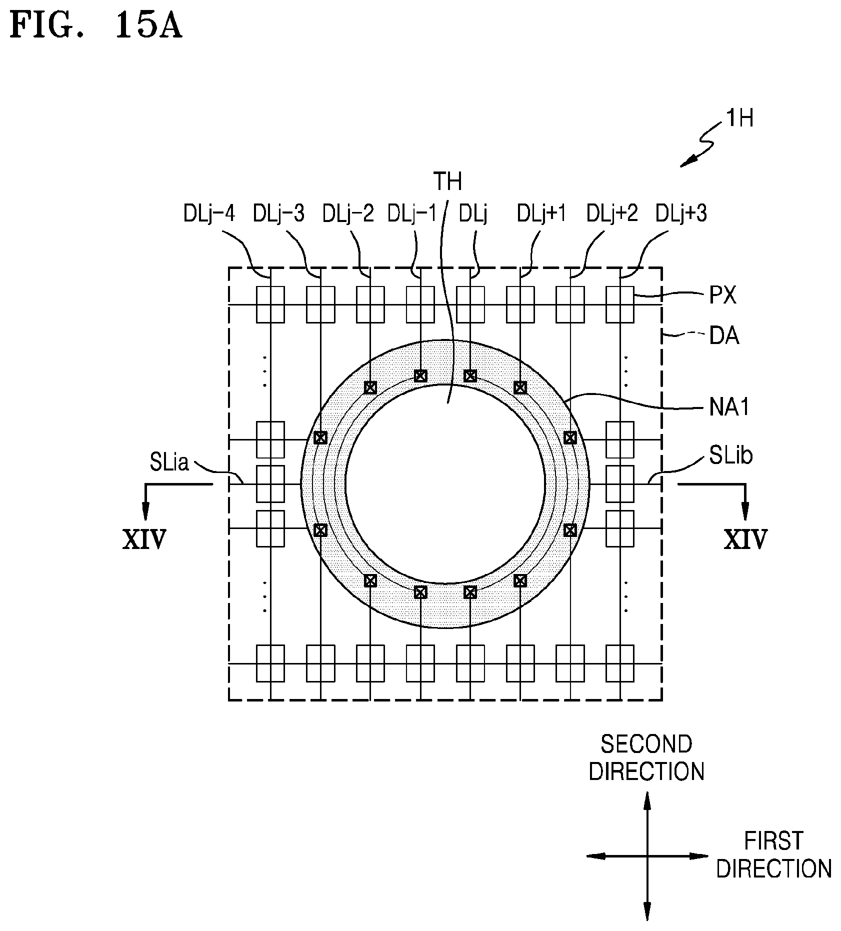 Patent US11778866 Figure 19 – Display device with data lines curved along perimeter of through hole
