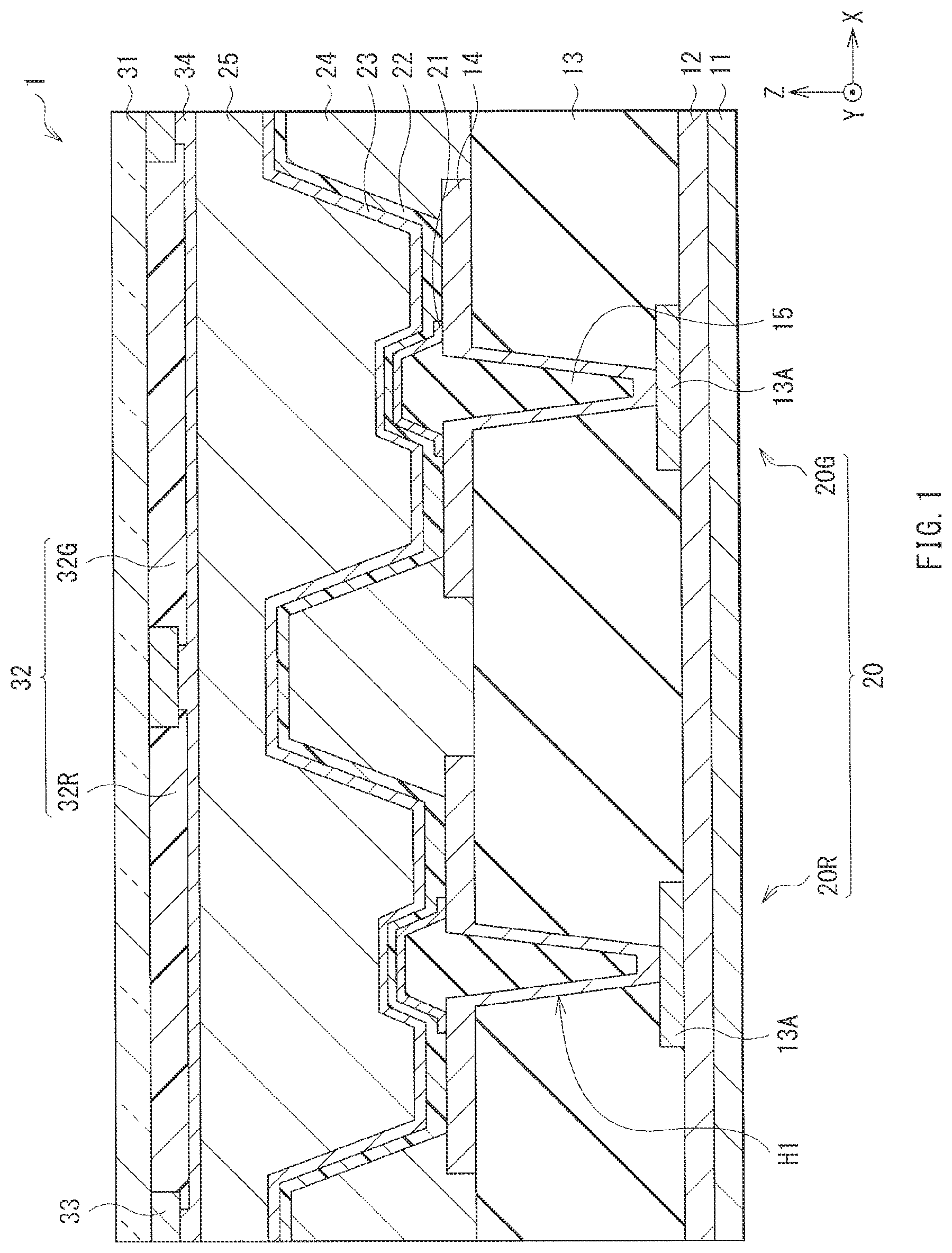 Patent US11778869 Figure 1 – Display unit and electronic apparatus including functional layer with light-emitting layer and hole injection layer