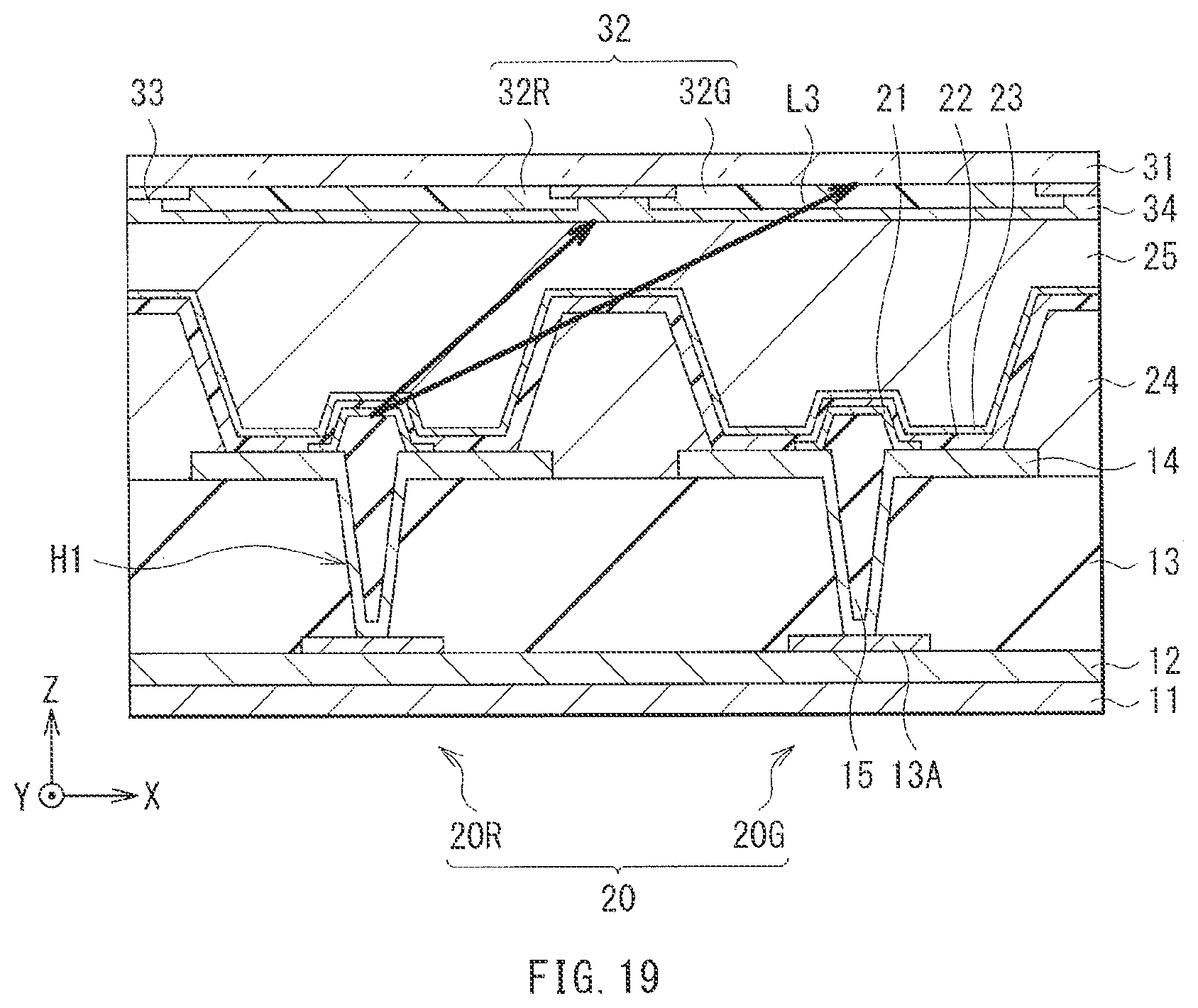 Patent US11778869 Figure 14 – Display unit and electronic apparatus including functional layer with light-emitting layer and hole injection layer