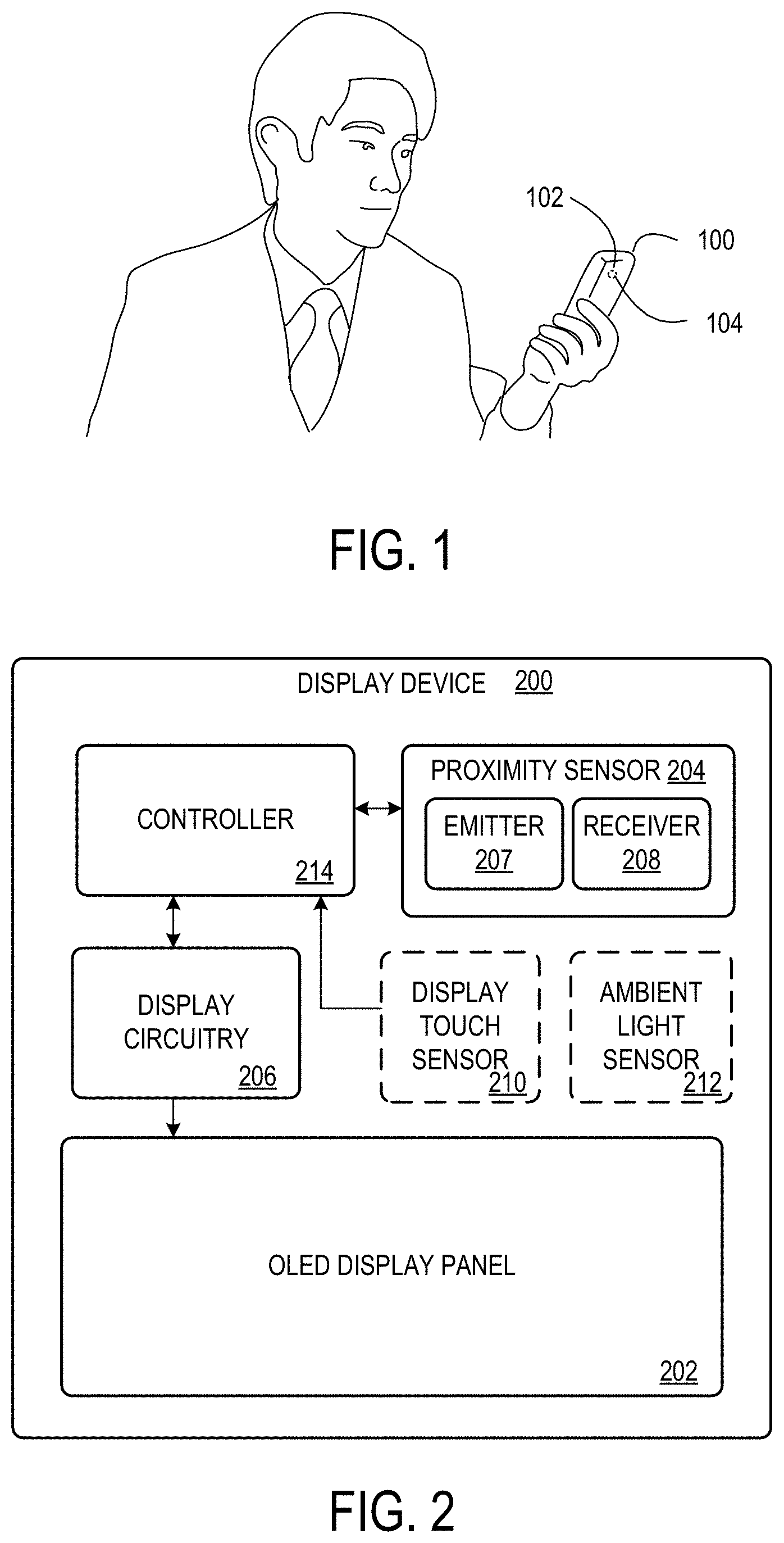 Patent US11778871 Figure 1 – Positioning proximity sensor behind OLED display