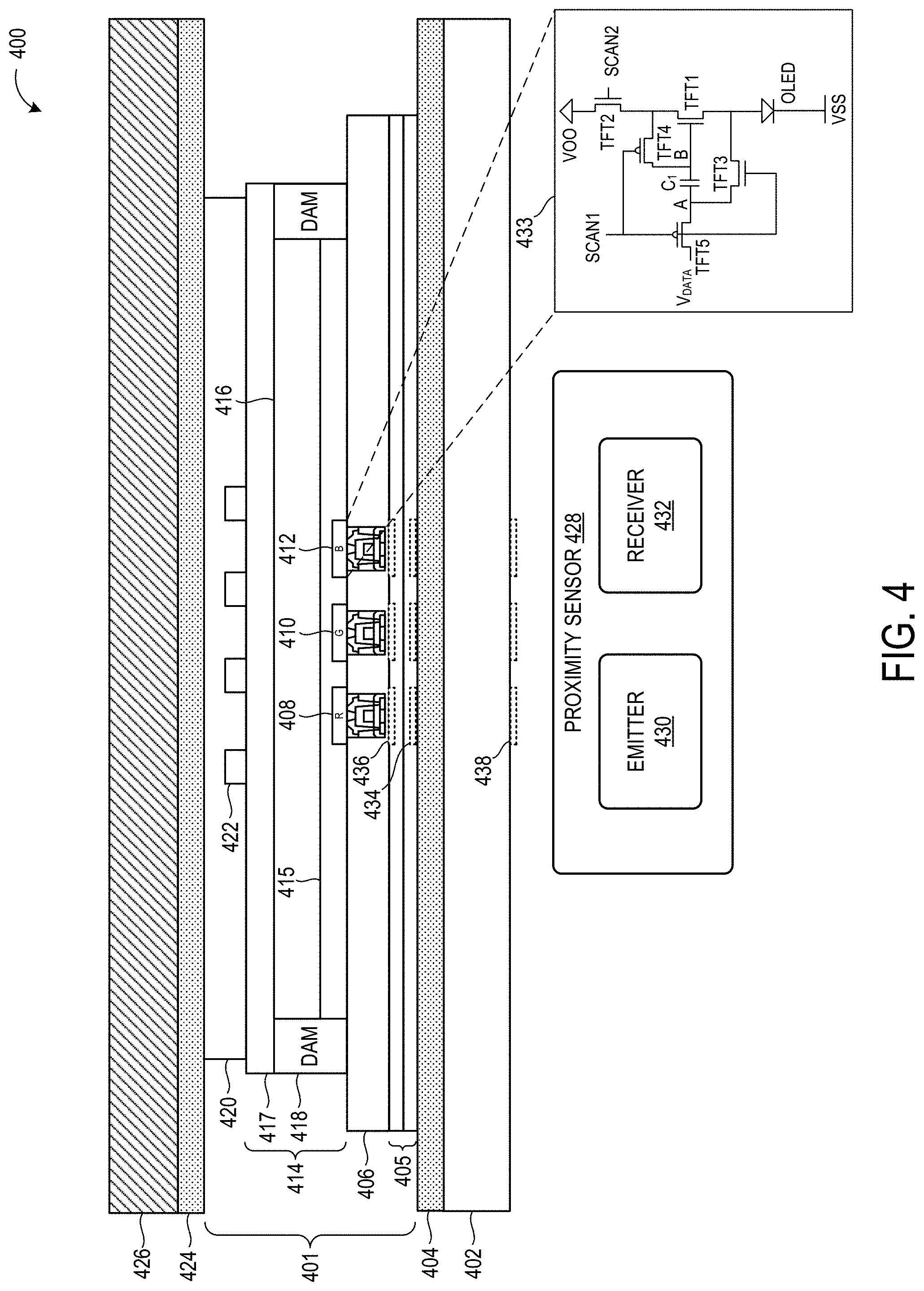 Patent US11778871 Figure 3 – Positioning proximity sensor behind OLED display
