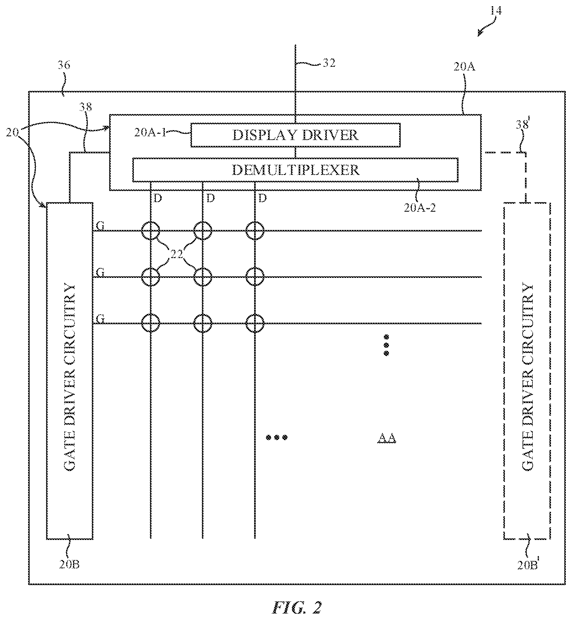Patent US11778874 Figure 2 – Reducing border width around a hole in display active area