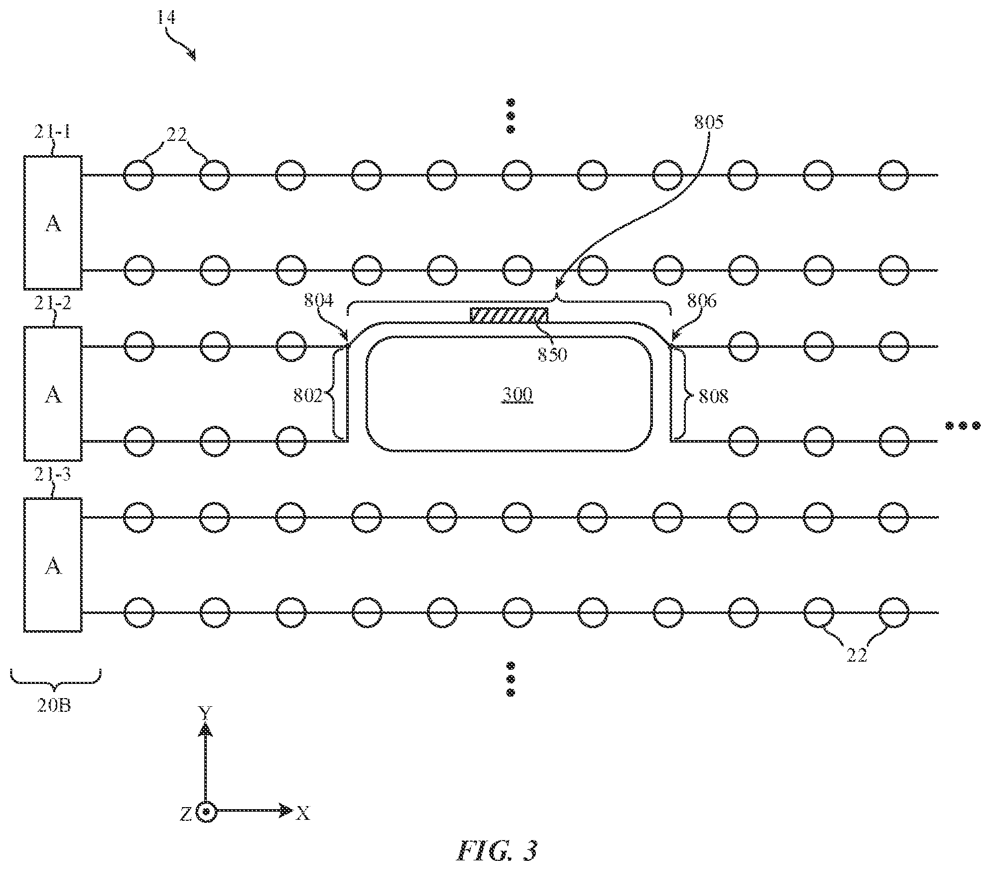 Patent US11778874 Figure 3 – Reducing border width around a hole in display active area