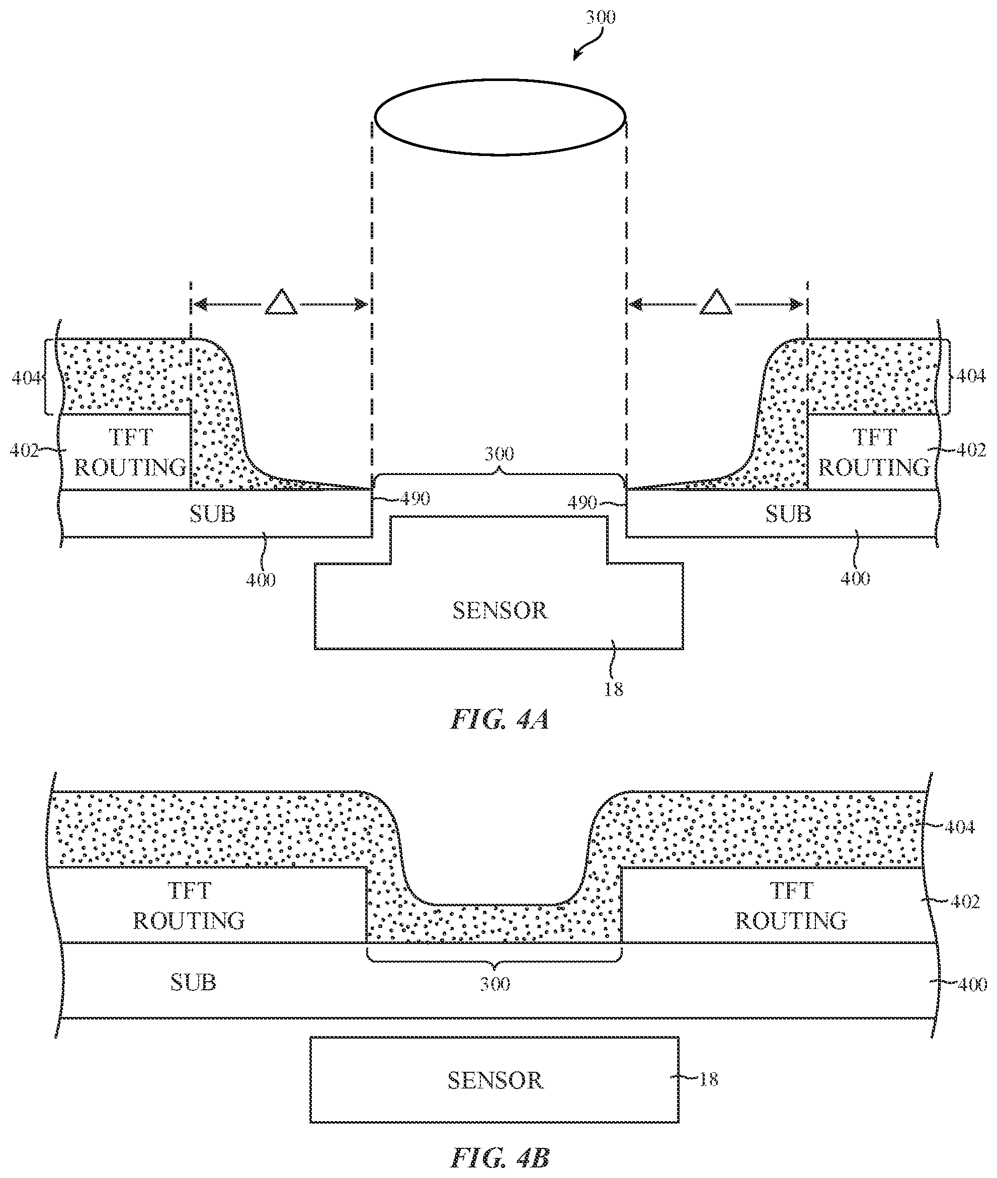 Patent US11778874 Figure 4 – Reducing border width around a hole in display active area