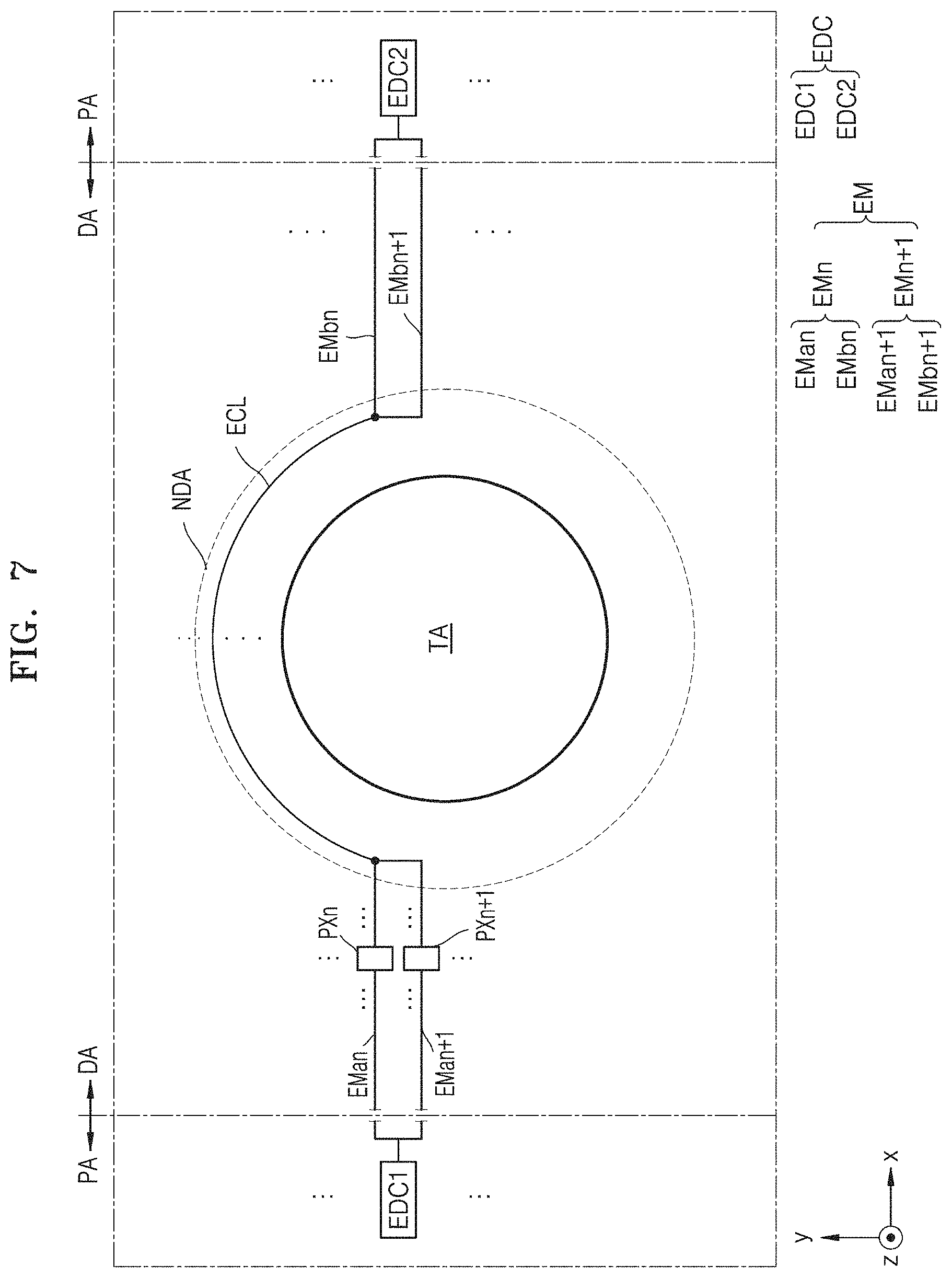 Patent US11778877 Figure 7 – Display device incuding hole region in display area