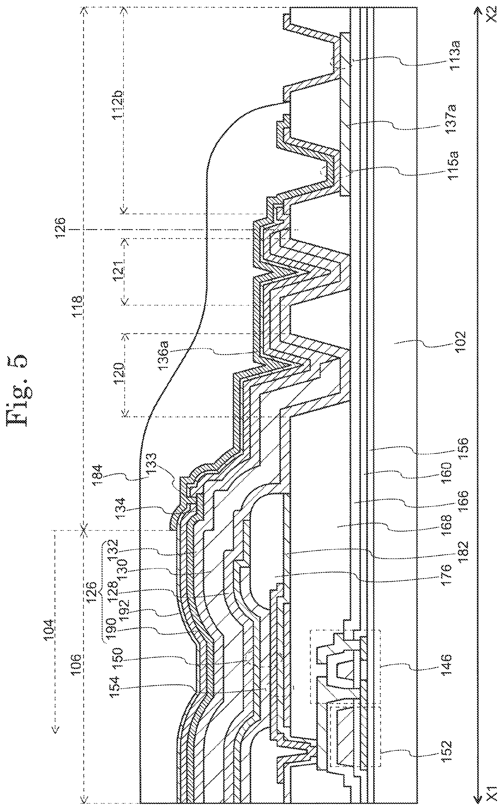 Patent US11778879 Figure 5 – Display device including concave/convex structure in the inorganic insulation layer