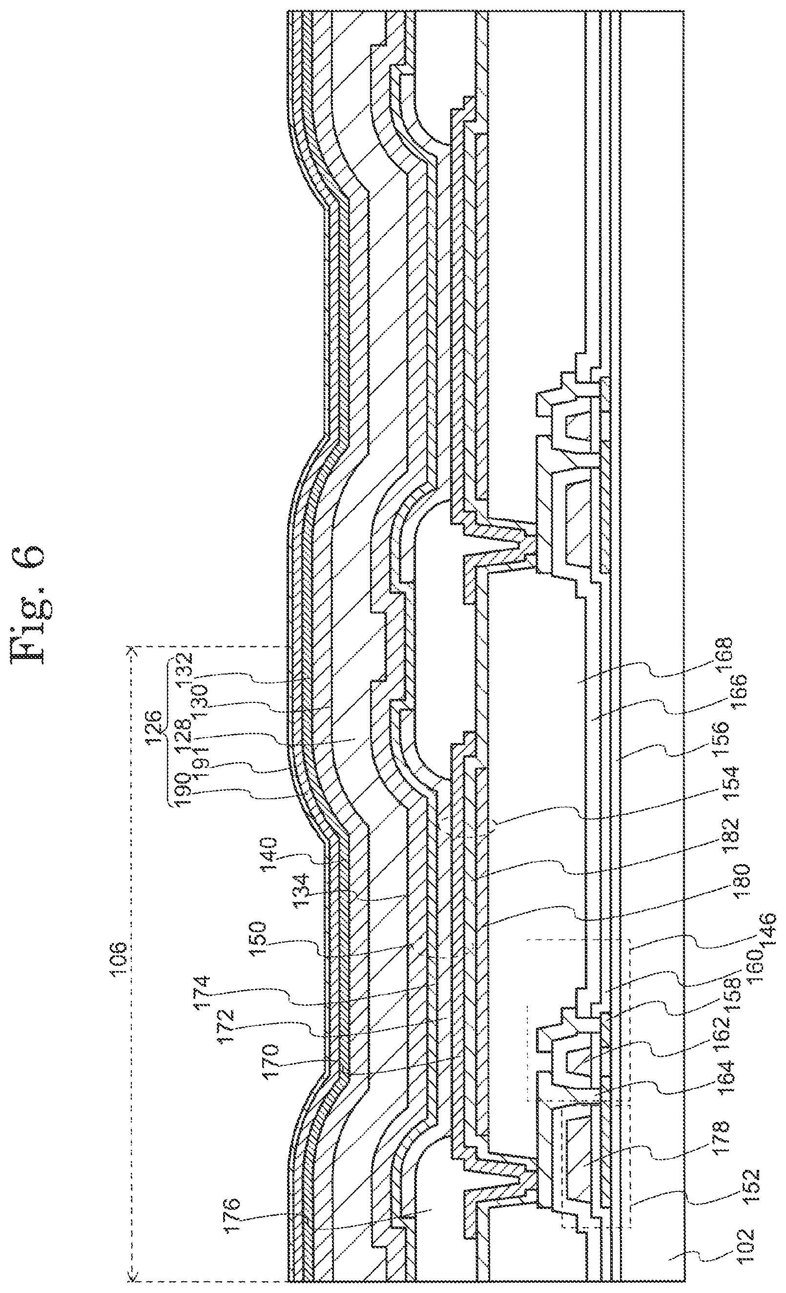 Patent US11778879 Figure 6 – Display device including concave/convex structure in the inorganic insulation layer