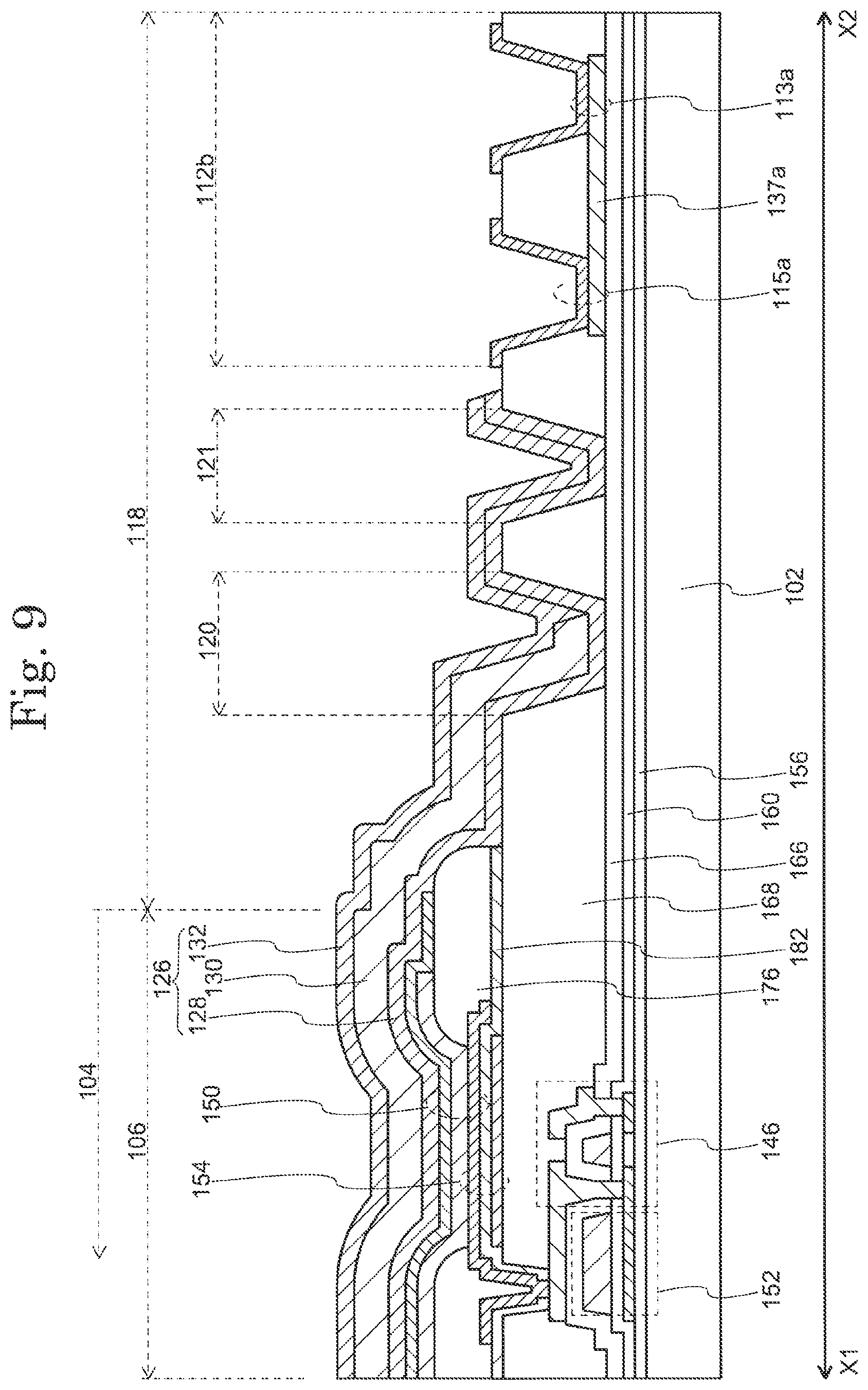 Patent US11778879 Figure 10 – Display device including concave/convex structure in the inorganic insulation layer
