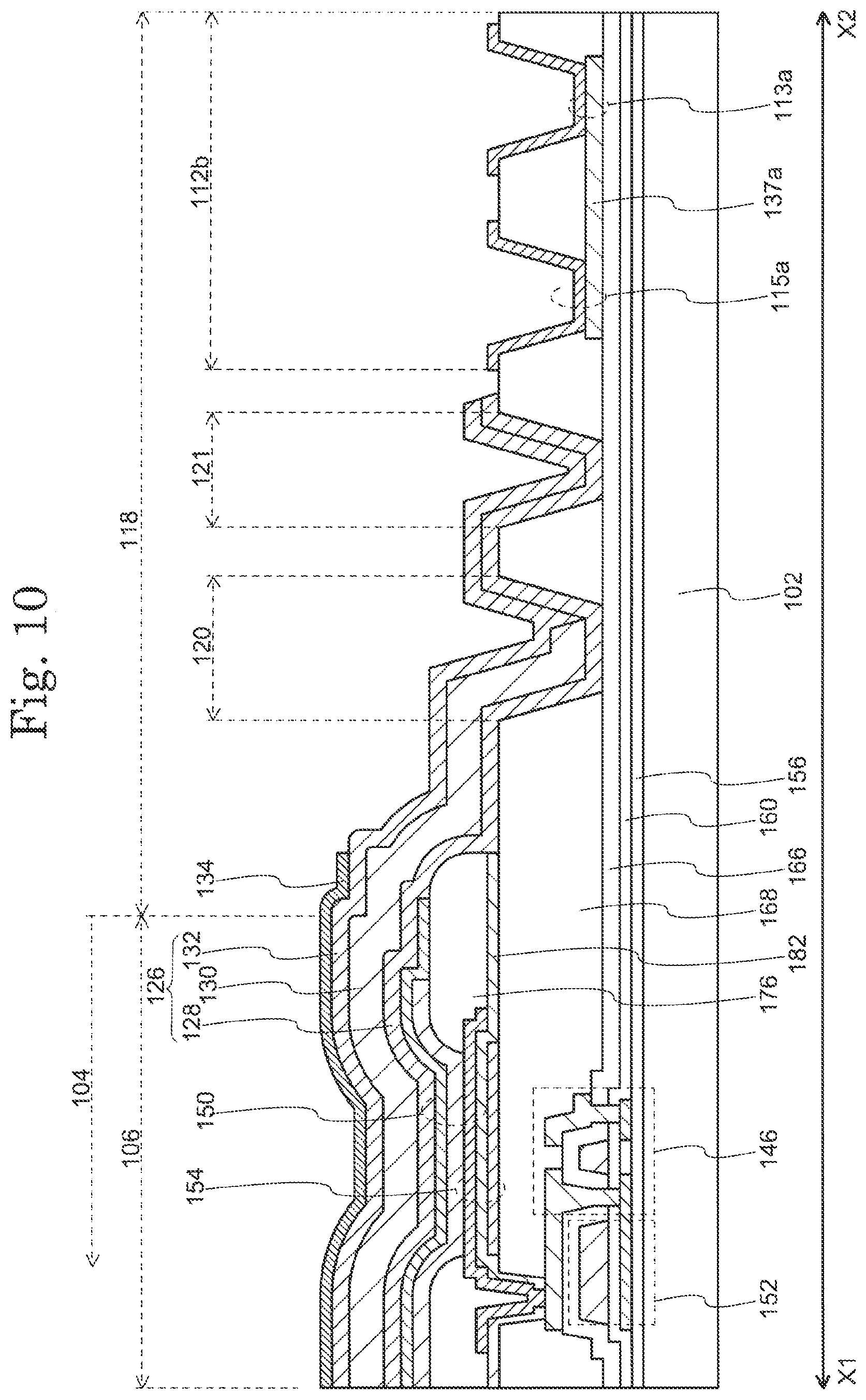 Patent US11778879 Figure 11 – Display device including concave/convex structure in the inorganic insulation layer